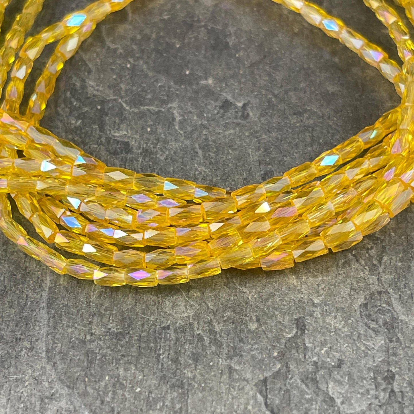 5mm Faceted Tube Beads, Transparent Sunflower Yellow Faceted Glass Beads (FGT-Yellow) * 18" Strand