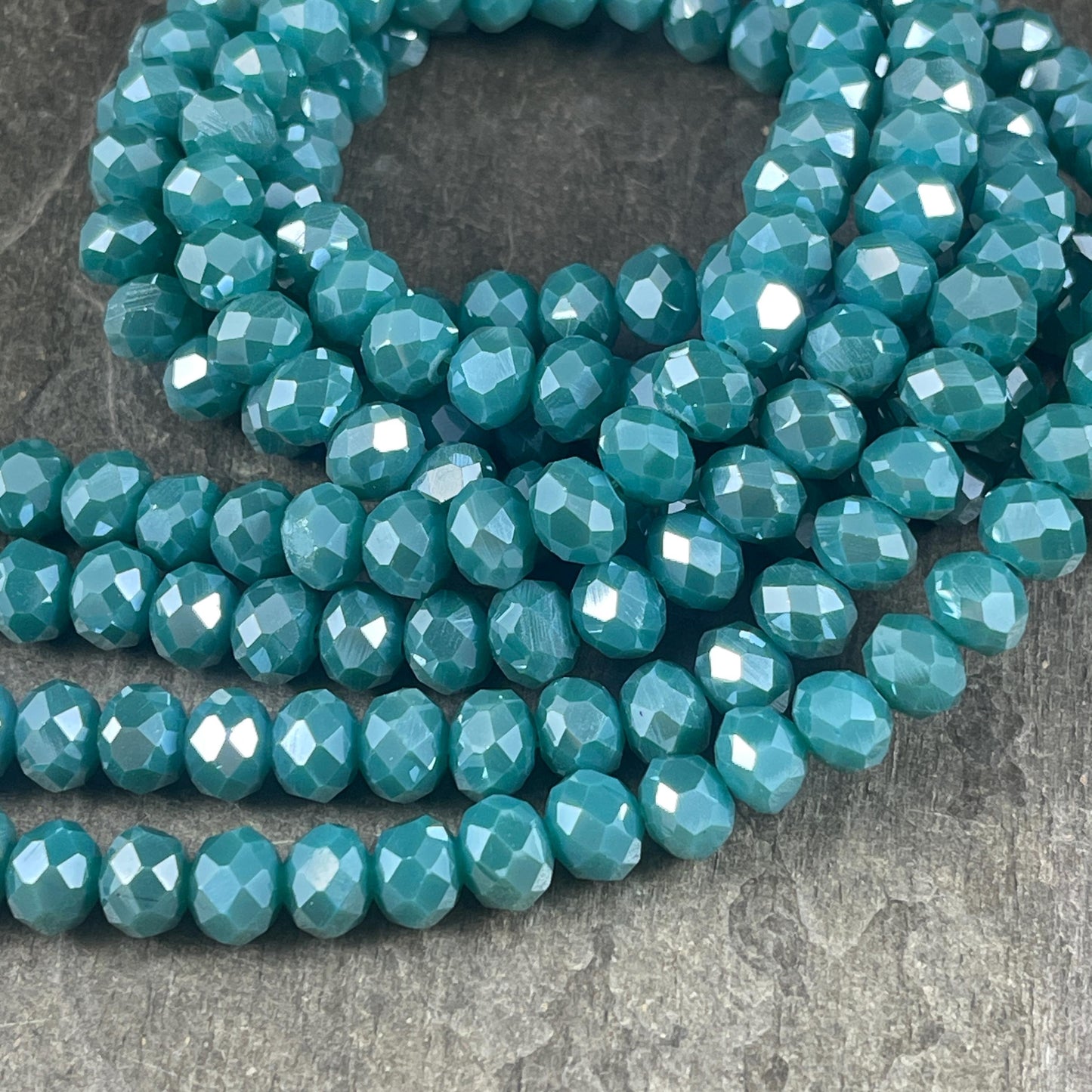 8x6mm Blue Rondelle, Opaque Cadet Blue Faceted Glass Beads (CadetBlue-8) * 36 Beads
