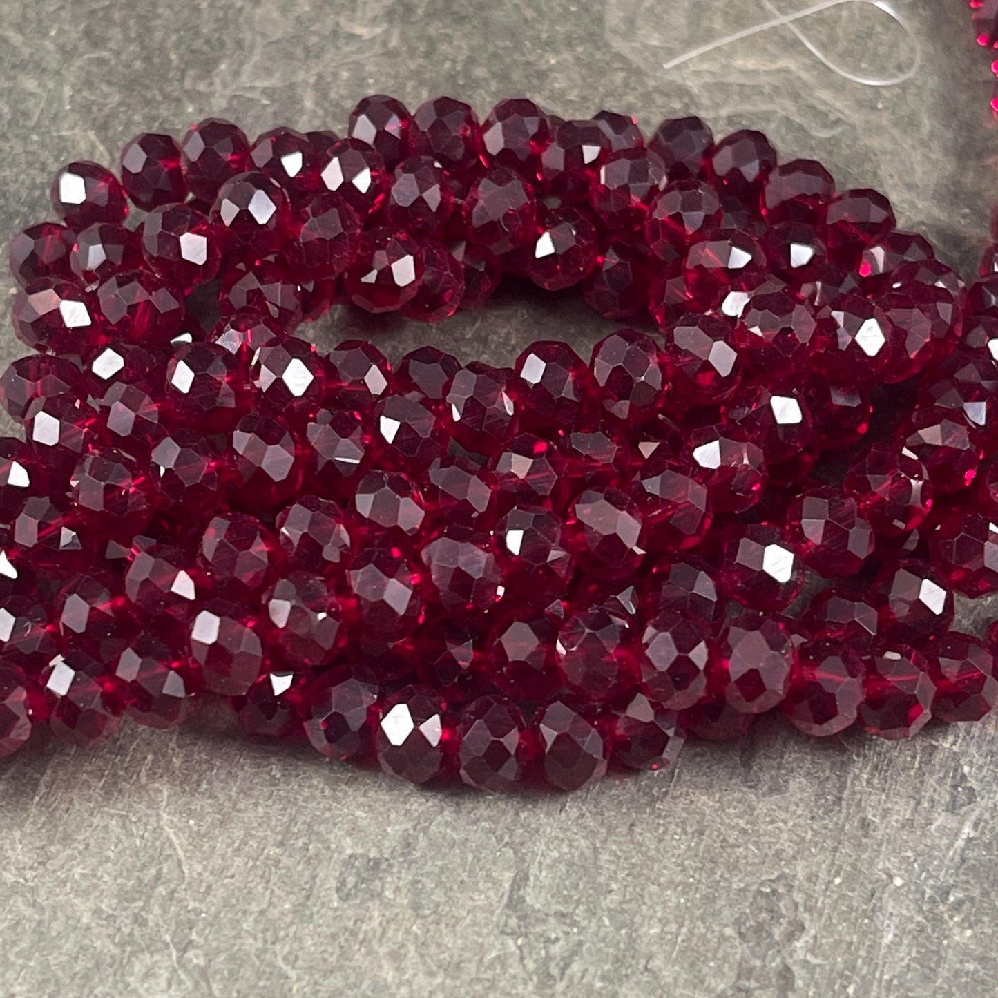 8x6mm Dark Red Rondelle, Garnet Faceted Glass Beads (Garnet-8) * 36 Beads