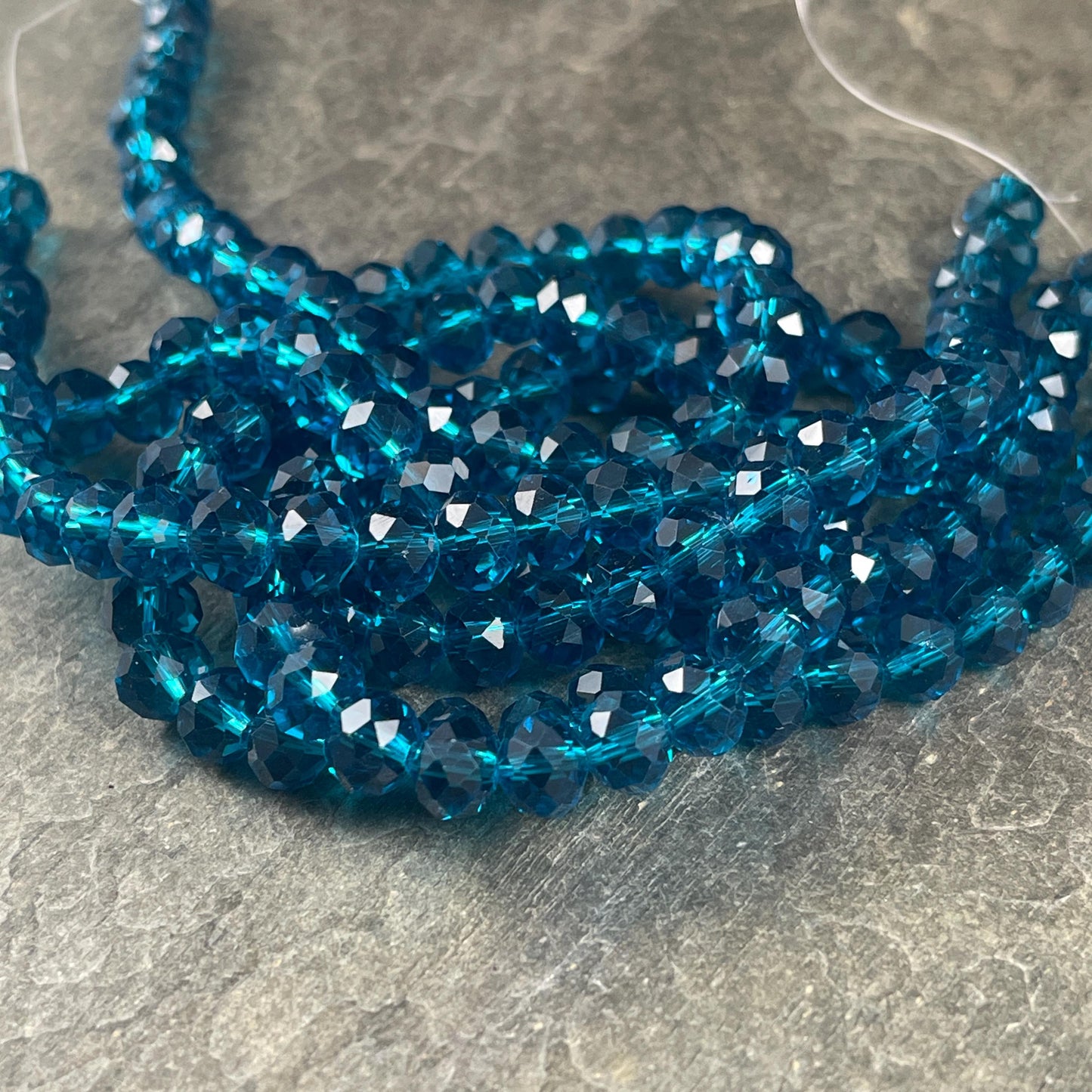 8x6mm Blue Rondelle, Transparent Capri Blue Faceted Glass Beads (CapriBlue-8) * 36 Beads