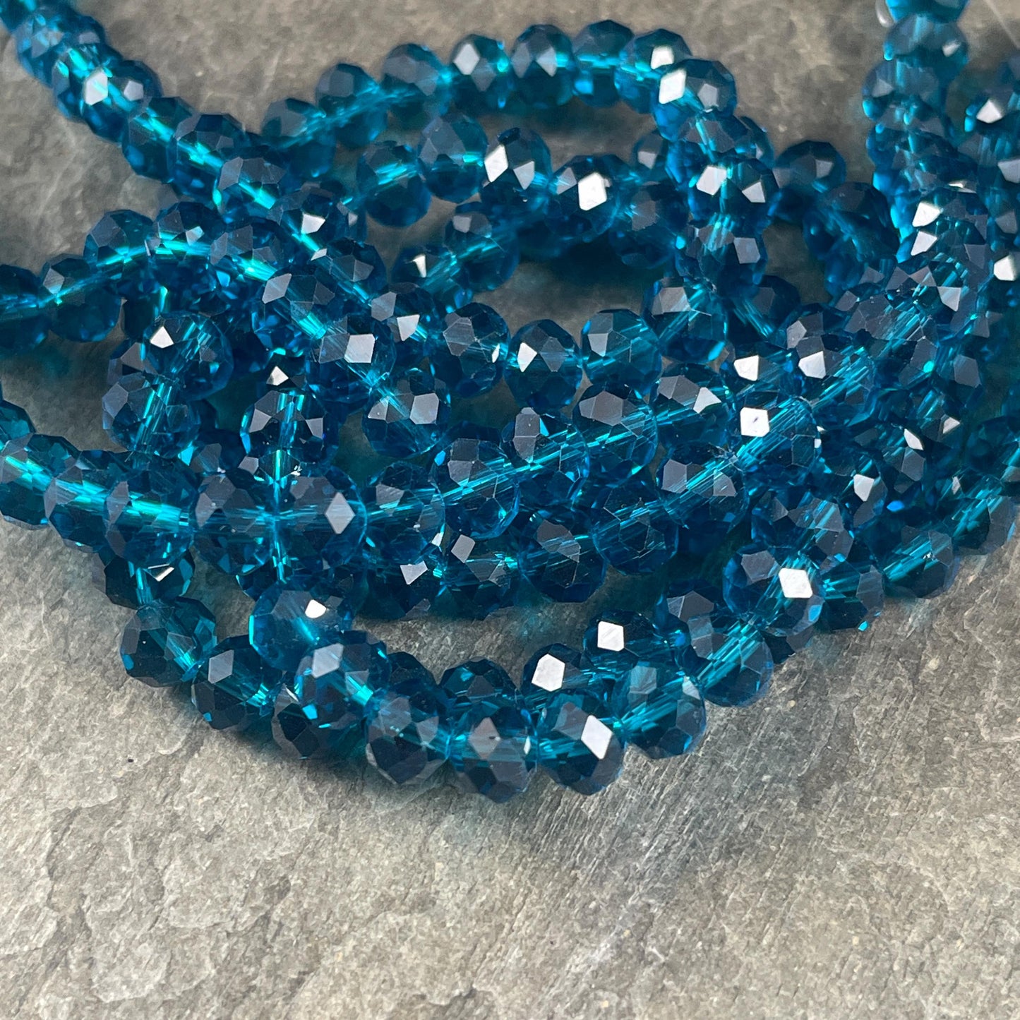 8x6mm Blue Rondelle, Transparent Capri Blue Faceted Glass Beads (CapriBlue-8) * 36 Beads