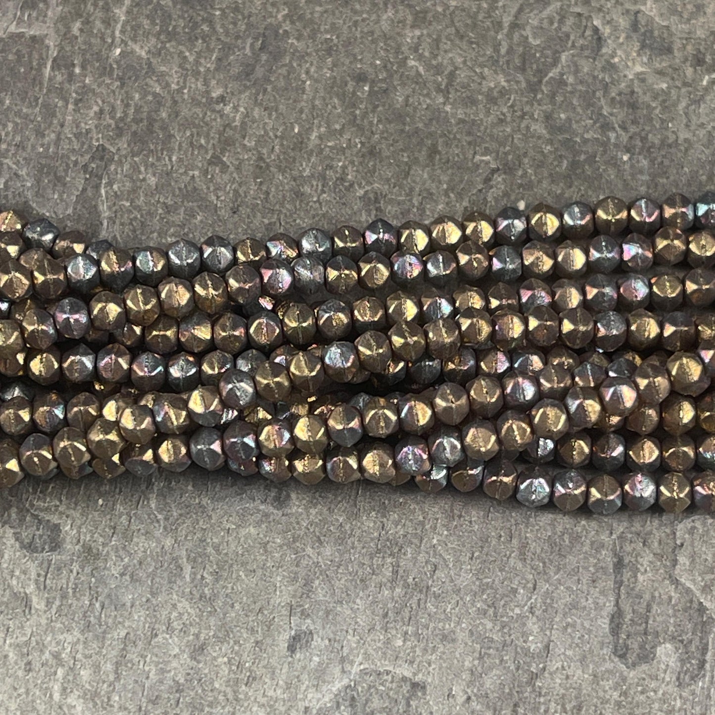 Czech Glass Beads - 3mm English Cut Bronze Iris - Matte Oxidized Bronze Clay (EC/SM-15768) * Qty. 50