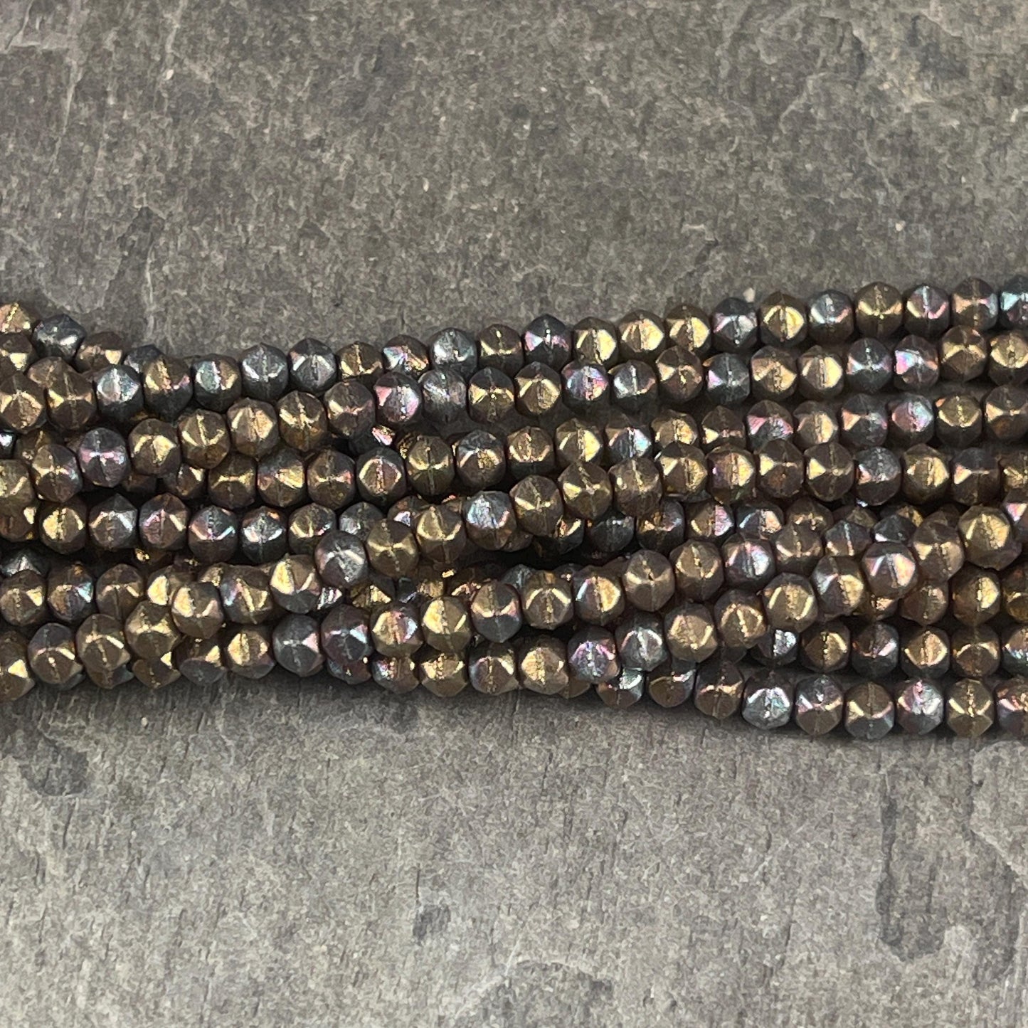 Czech Glass Beads - 3mm English Cut Bronze Iris - Matte Oxidized Bronze Clay (EC/SM-15768) * Qty. 50