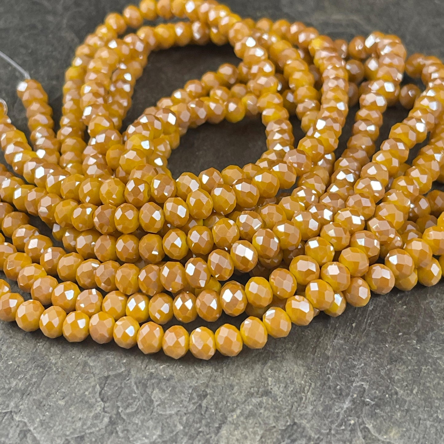 6x5mm Faceted Glass Beads, Marigold Yellow AB Faceted Rondelles (MarigoldAB-6) * 80 Beads