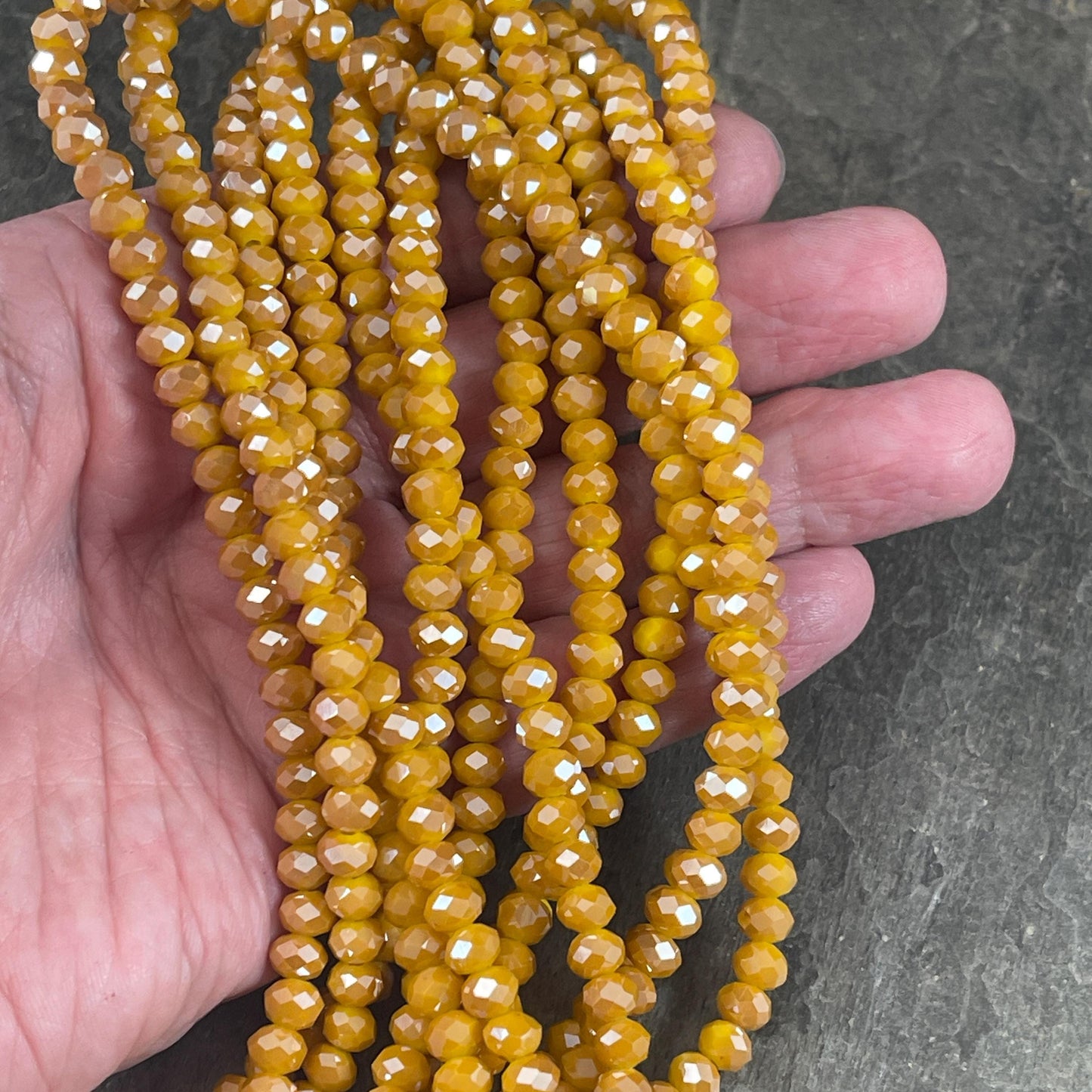 6x5mm Faceted Glass Beads, Marigold Yellow AB Faceted Rondelles (MarigoldAB-6) * 80 Beads