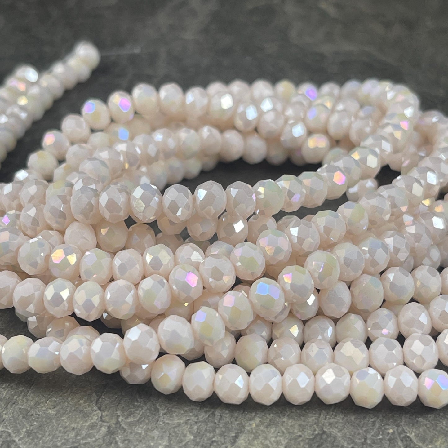 6x5mm Faceted Glass Beads, Off-White, Ivory with AB Finish Faceted Rondelles (IvoryAB-6) * 80 Beads