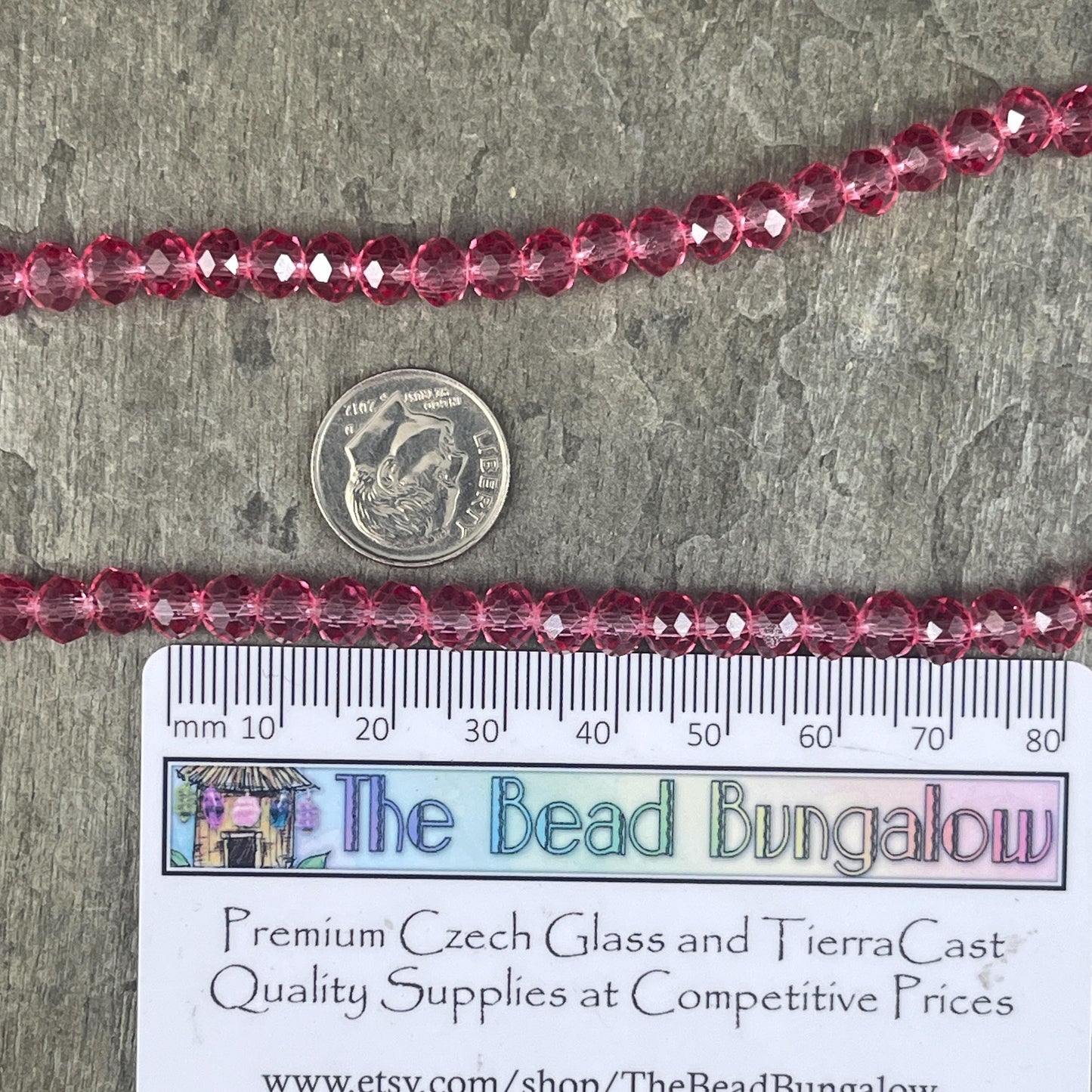 6x5mm Faceted Glass Beads, Dark Pink Faceted Rondelles (RosePink-6) * 80 Beads