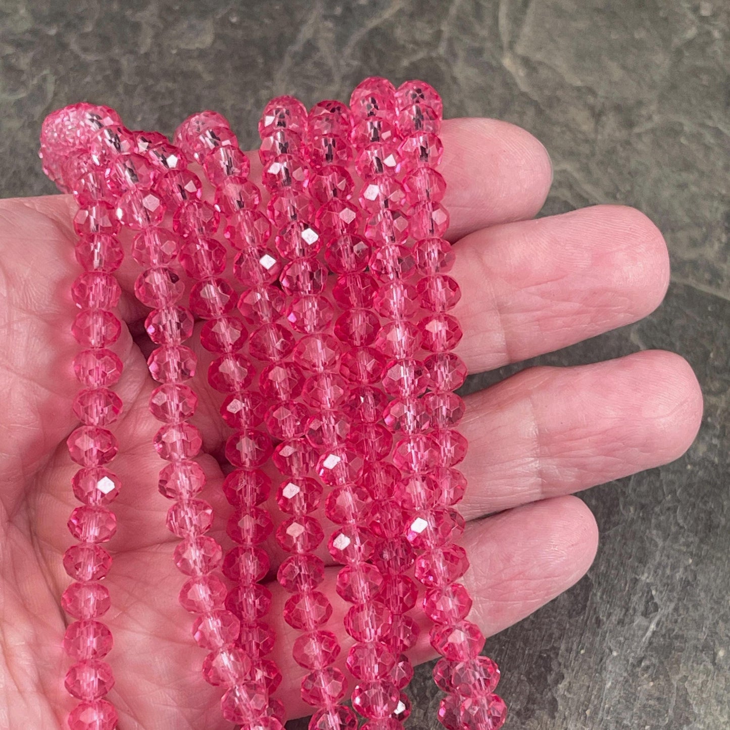 6x5mm Faceted Glass Beads, Dark Pink Faceted Rondelles (RosePink-6) * 80 Beads