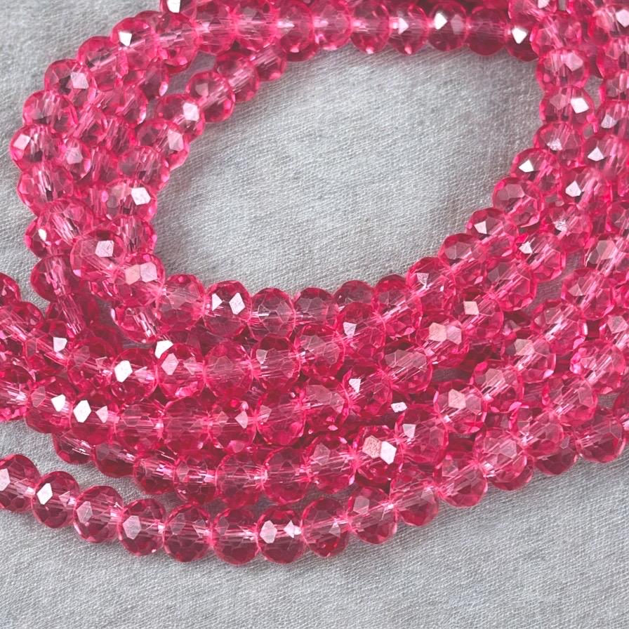 6x5mm Faceted Glass Beads, Dark Pink Faceted Rondelles (RosePink-6) * 80 Beads