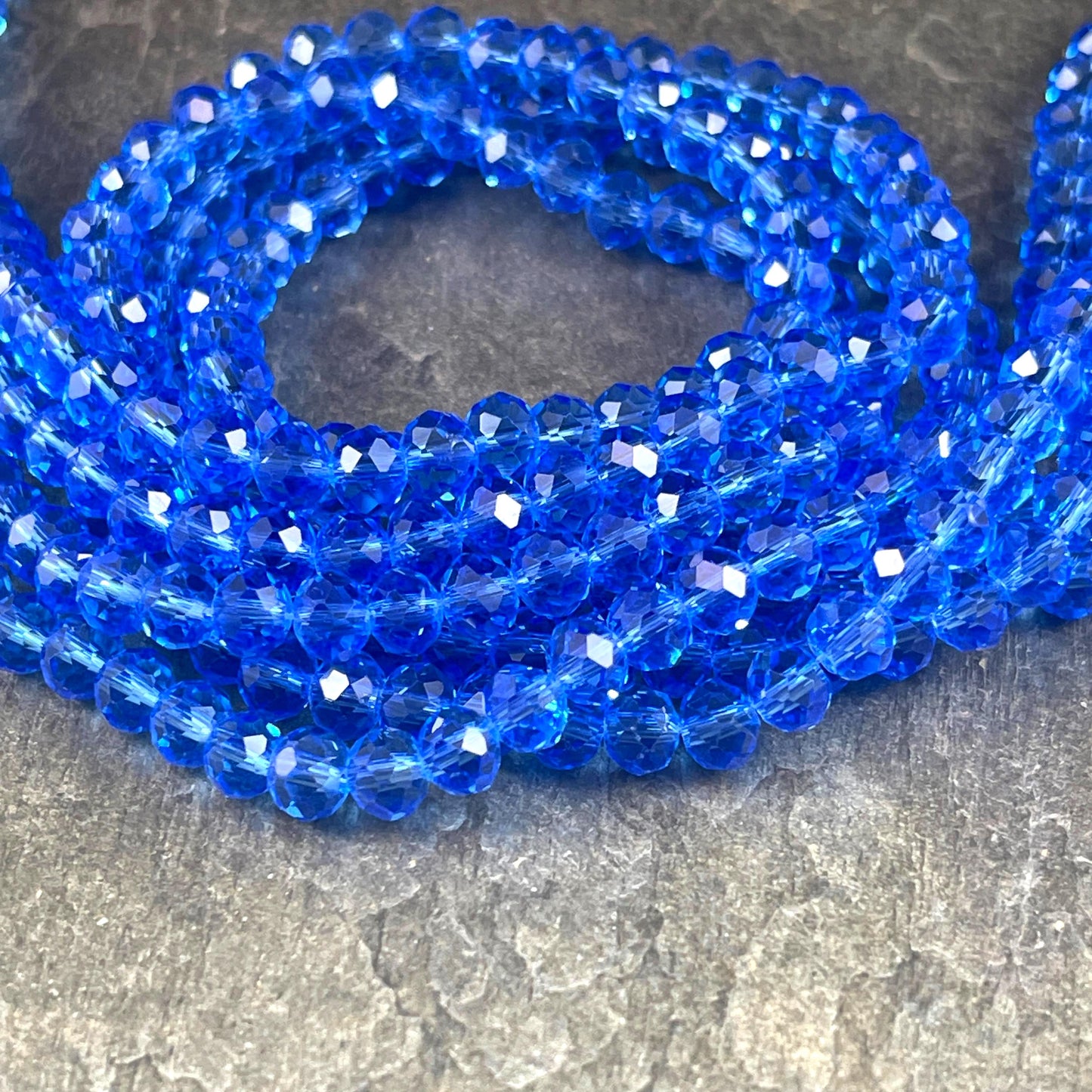 6x5mm Faceted Glass Beads, Transparent Sapphire Blue Faceted Rondelles (Sapphire-6) * 80 Beads