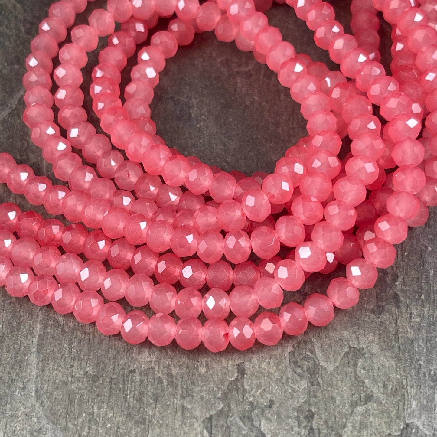 6x5mm Faceted Glass Beads, Milky Watermelon Pink Faceted Rondelles (Watermelon-6) * 80 Beads