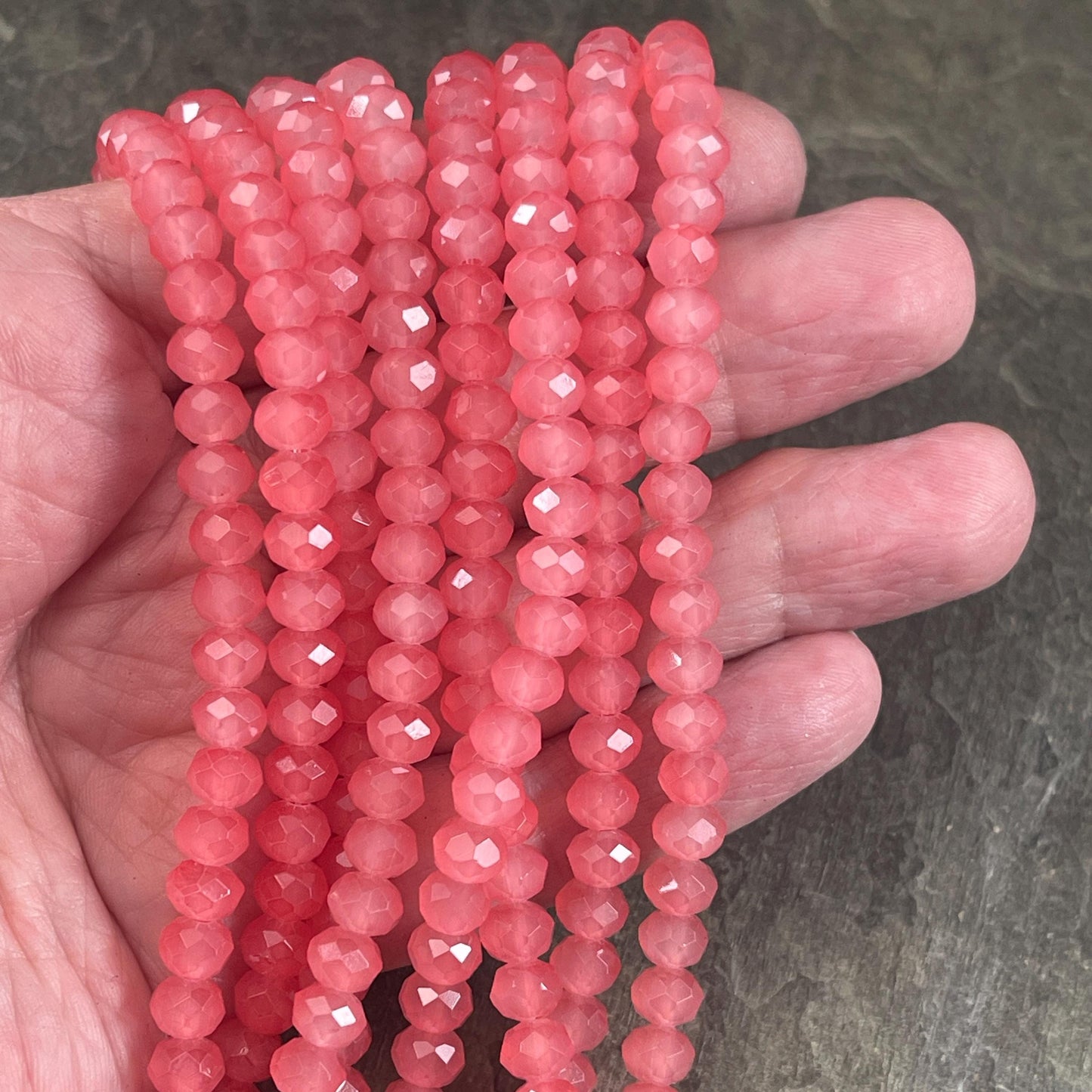 6x5mm Faceted Glass Beads, Milky Watermelon Pink Faceted Rondelles (Watermelon-6) * 80 Beads