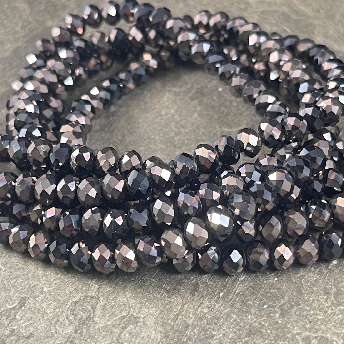 6x5mm Faceted Glass Beads, Black with AB Finish (BlackAB-6) * 80 Beads
