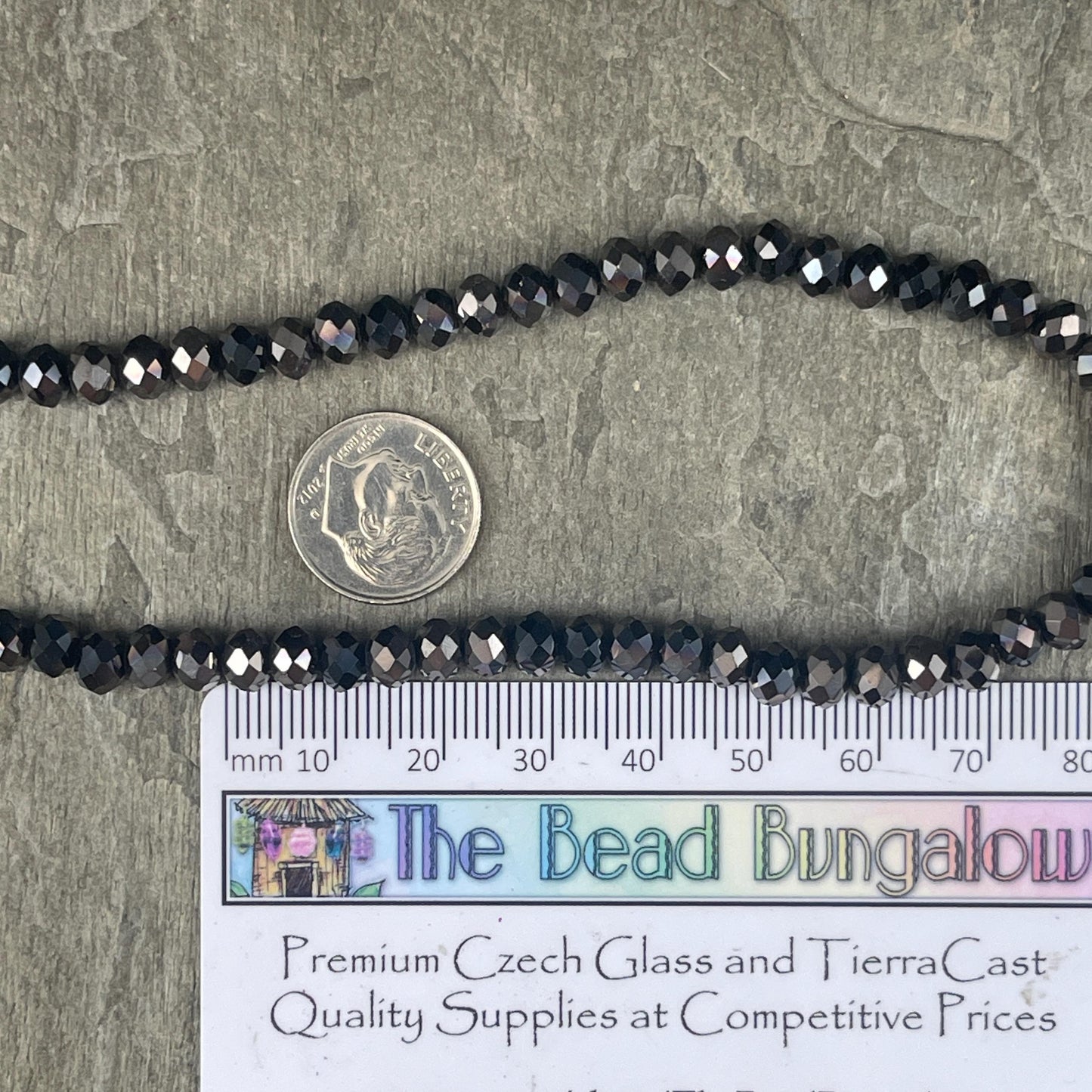 6x5mm Faceted Glass Beads, Black with AB Finish (BlackAB-6) * 80 Beads
