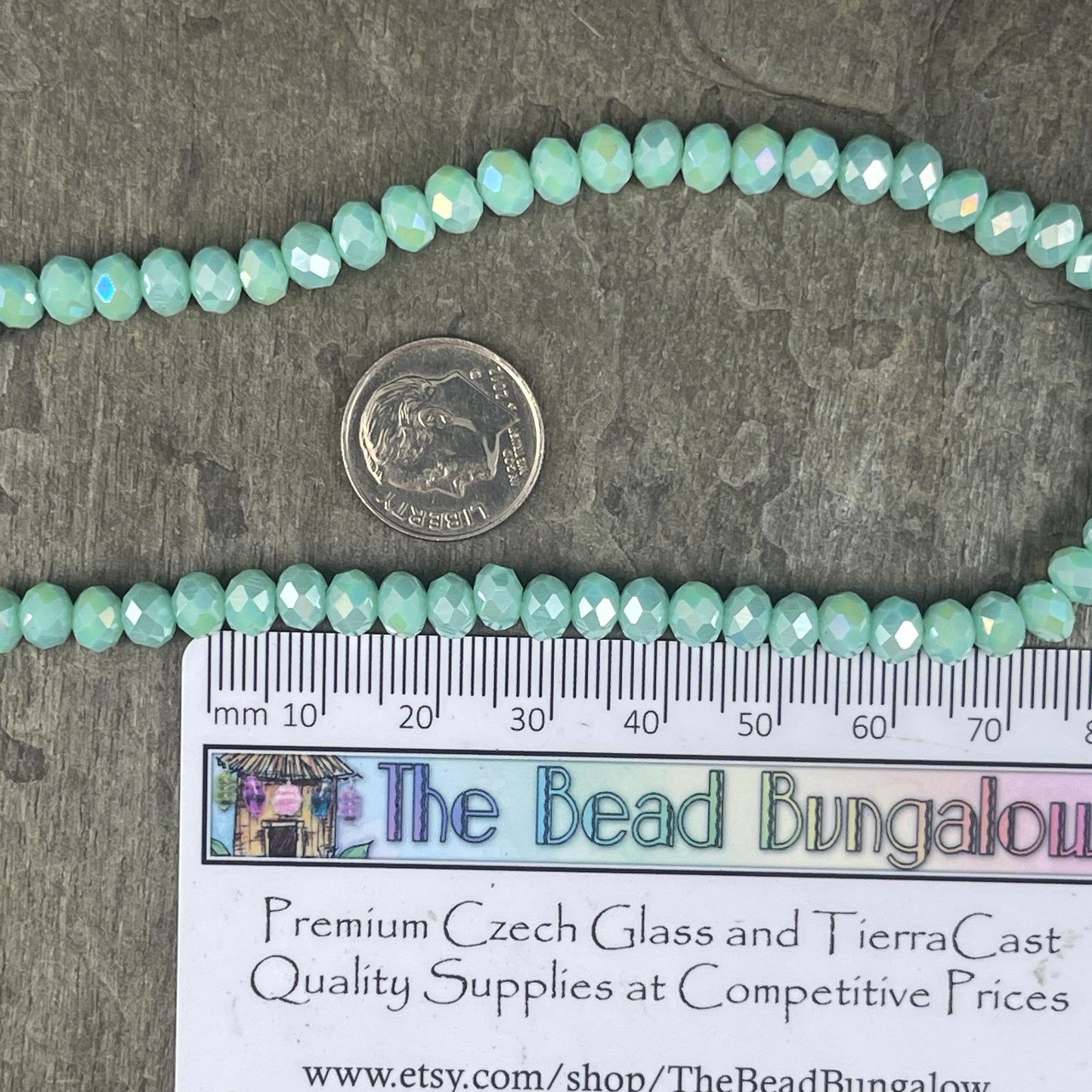 6x5mm Faceted Glass Beads, Minty Green Faceted Rondelles with AB Finish (MintAB-6) * 80 Beads