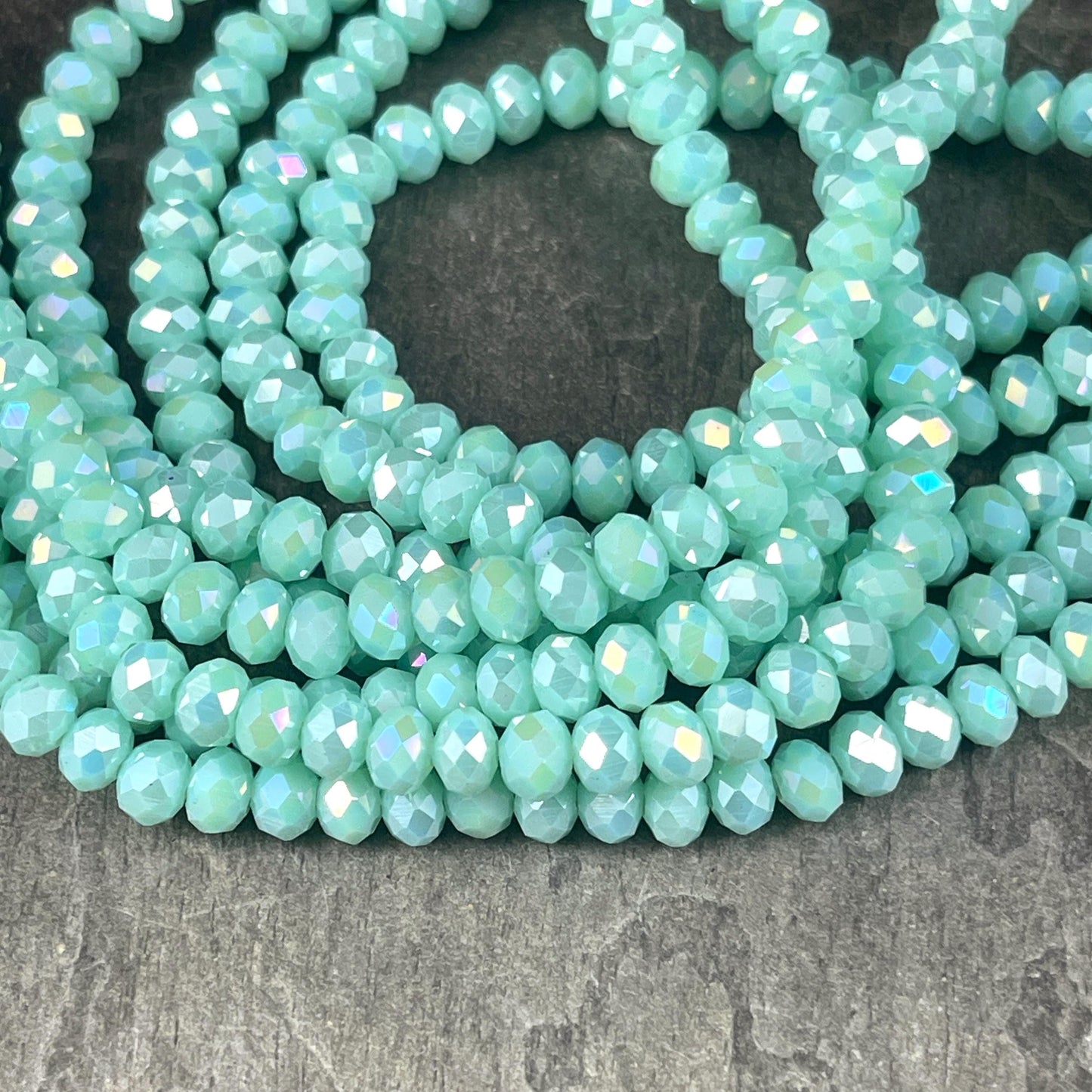 6x5mm Faceted Glass Beads, Minty Green Faceted Rondelles with AB Finish (MintAB-6) * 80 Beads