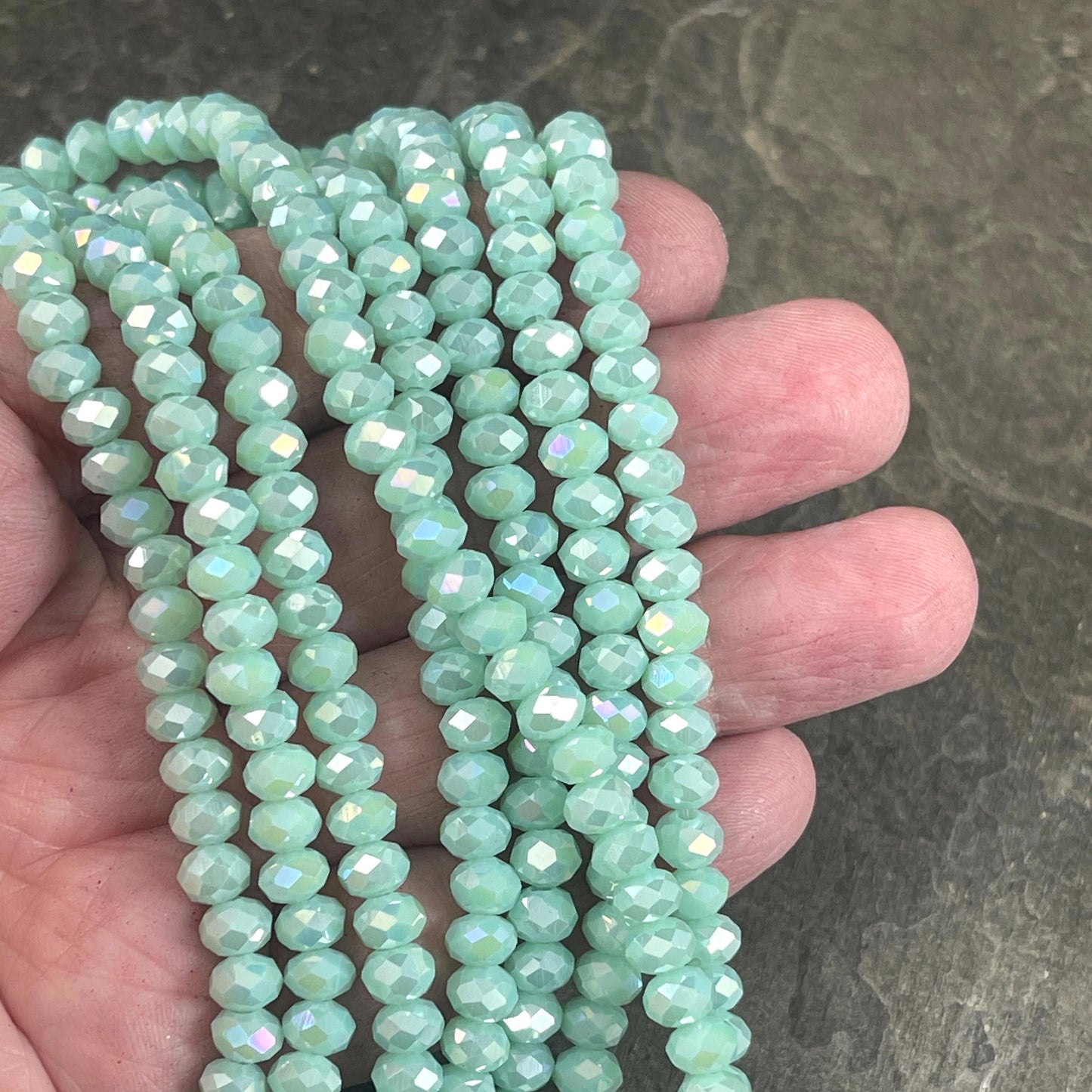 6x5mm Faceted Glass Beads, Minty Green Faceted Rondelles with AB Finish (MintAB-6) * 80 Beads