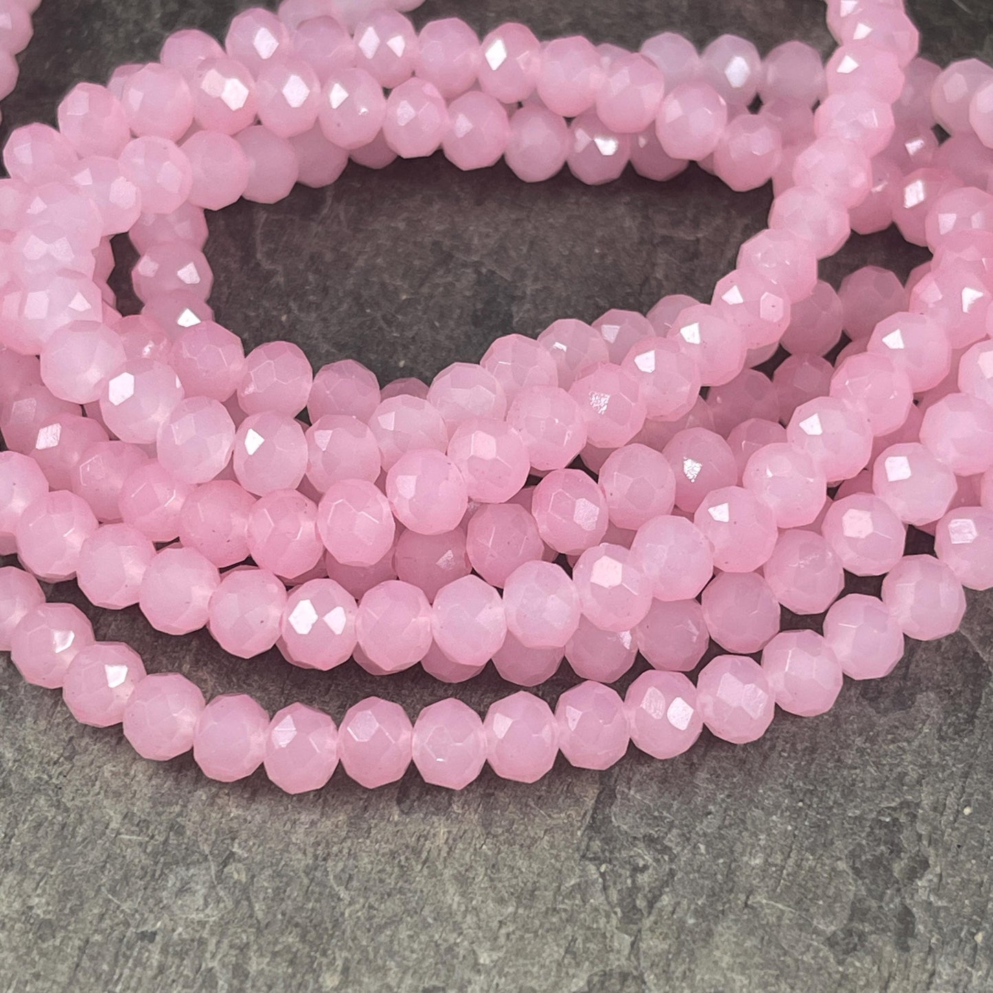 6x5mm Faceted Glass Beads, Milky Pastel Pink Faceted Rondelles (MilkyPink-6) * 80 Beads