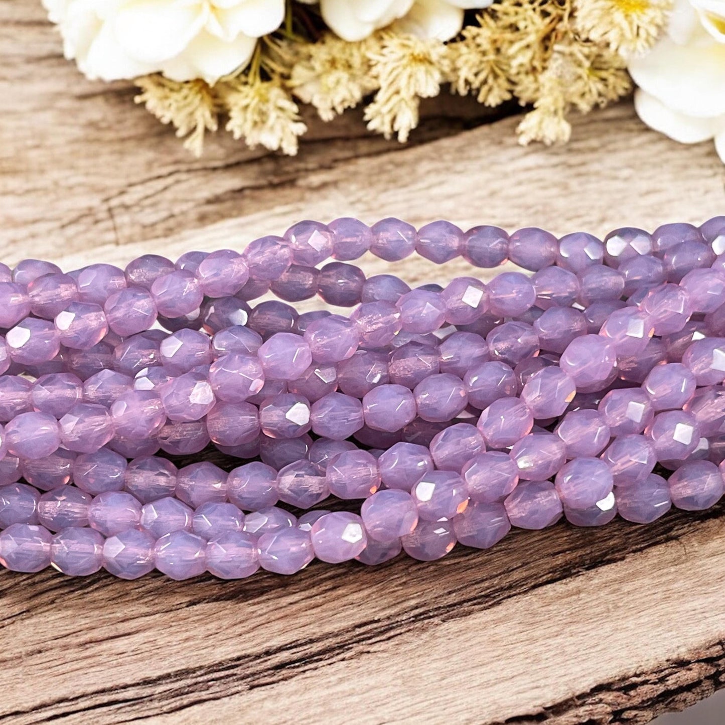 Czech Glass Beads - 6mm Faceted Round Beads, Milky Lavender (FP6/SM-71010L) * Qty. 25