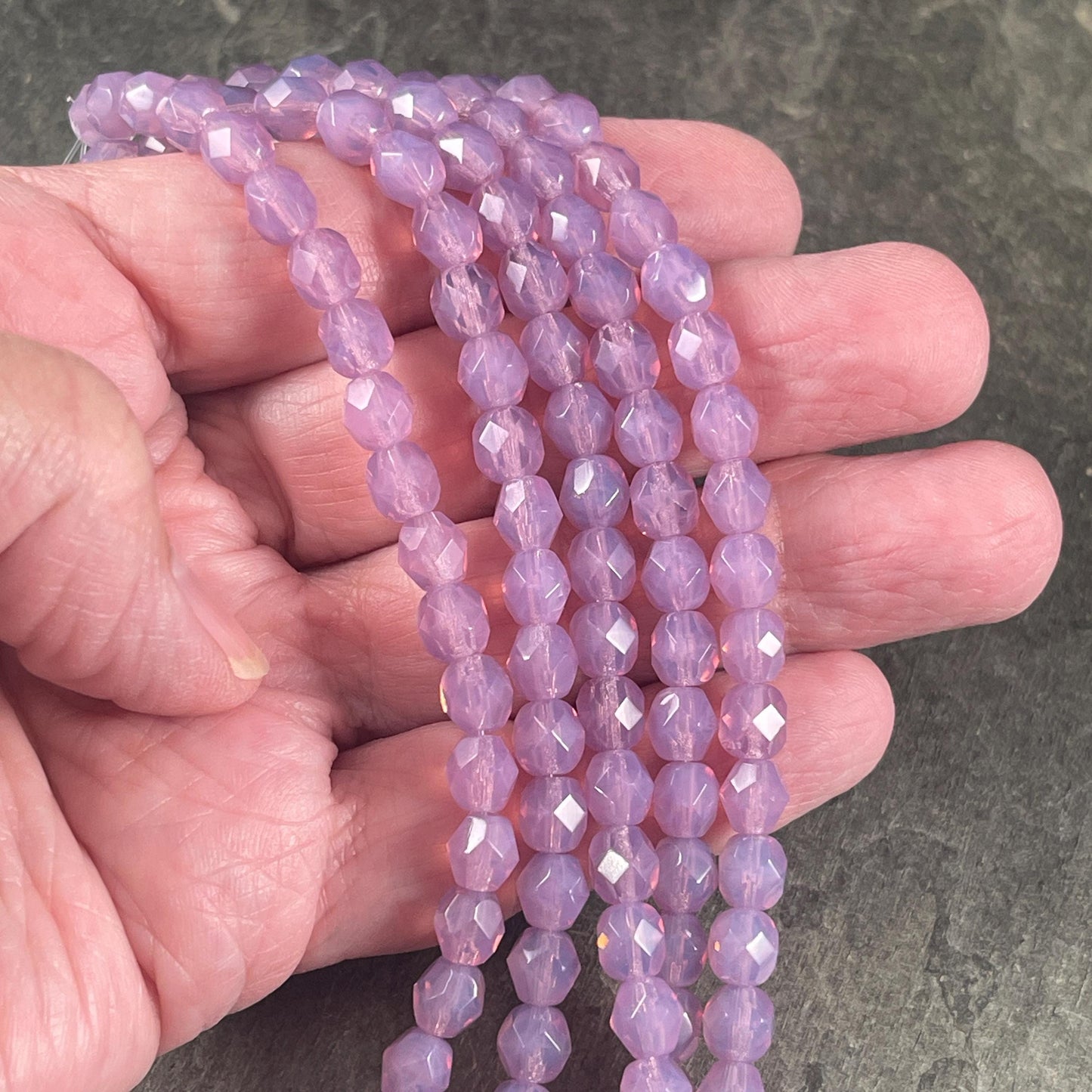 Czech Glass Beads - 6mm Faceted Round Beads, Milky Lavender (FP6/SM-71010L) * Qty. 25