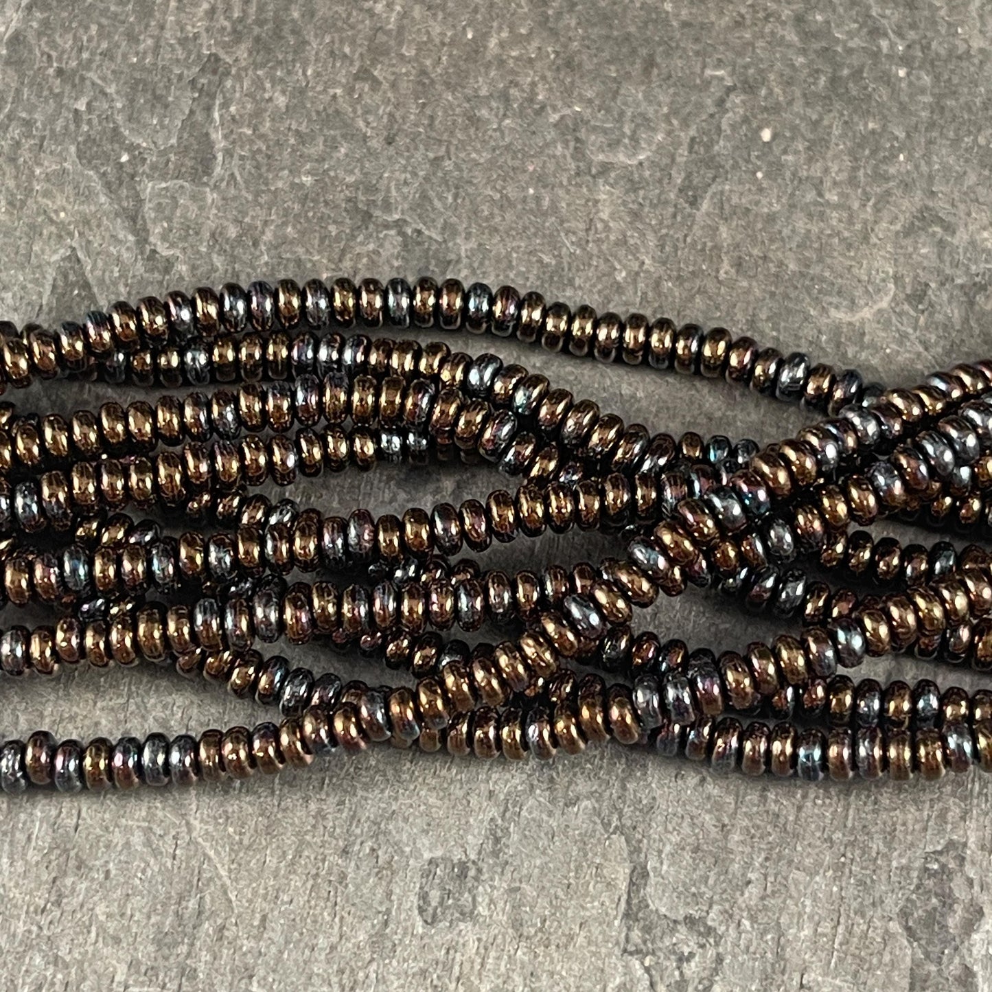 Czech Glass Beads - 3x2mm Rondelle - Jet Black Bronze Vega (RD3/SM-Y2398) * Qty. 50
