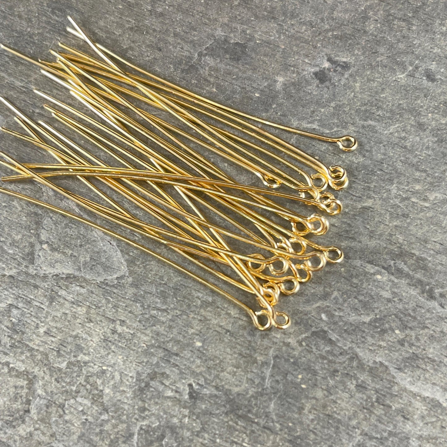 2" Gold Eye Pins, 21 Gauge Eye Pins for Jewelry Making, Gold Plated Brass (5448) * Qty. 50