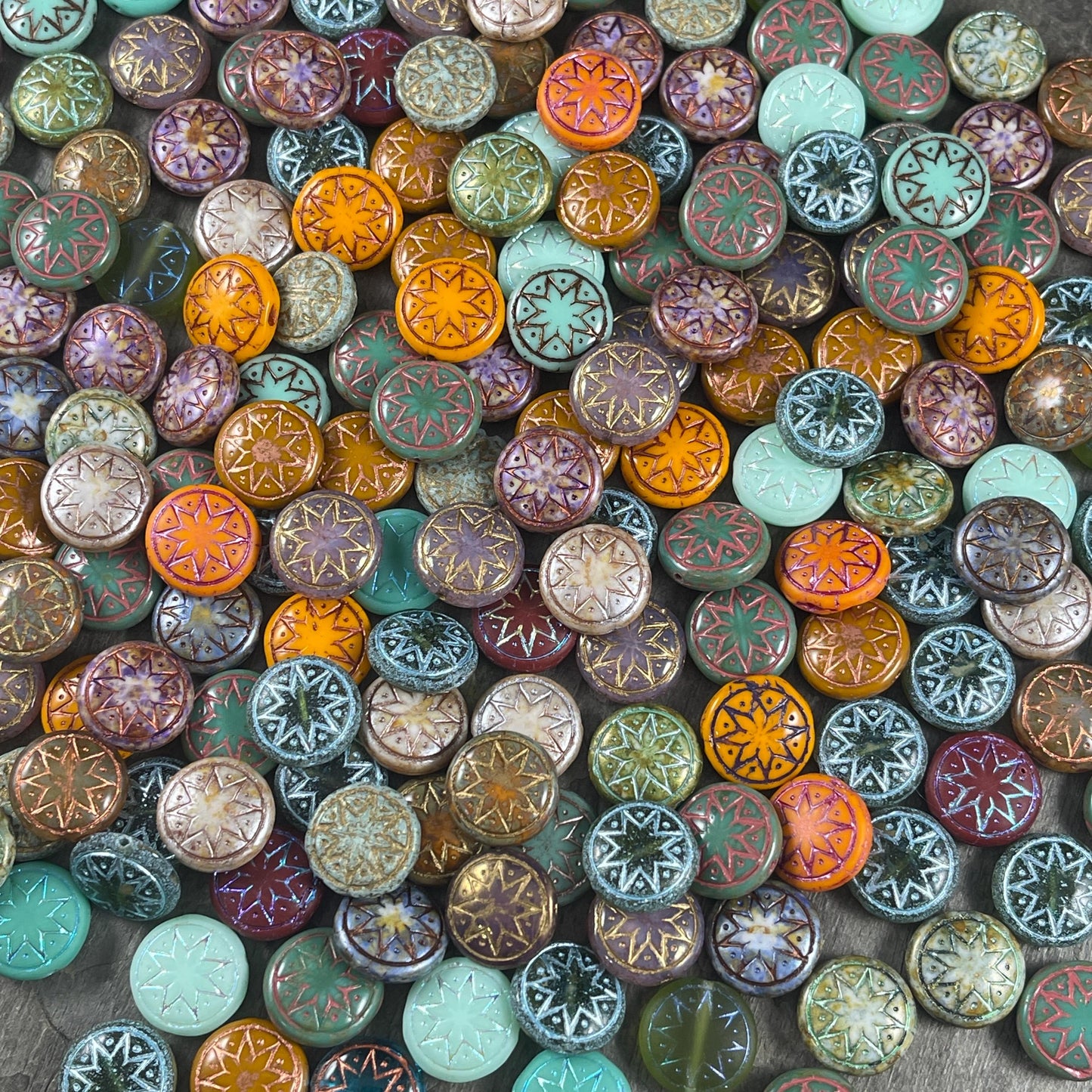 Star of Ishtar Bead Assortment - 14mm Coin Czech Glass Bead Soup, Random Mix of Star of Ishtar Beads (IshtarX12) * Qty. 12