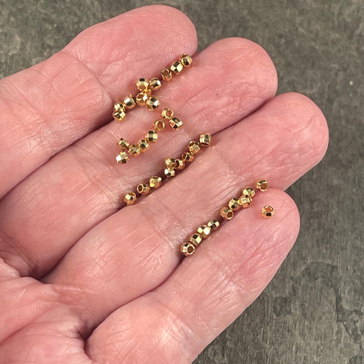 2.5mm TINY Faceted Beads, Nickel Free 24k Gold Plated Zamak, Gold Faceted Beads (PF/792-25-12) * Qty. 50