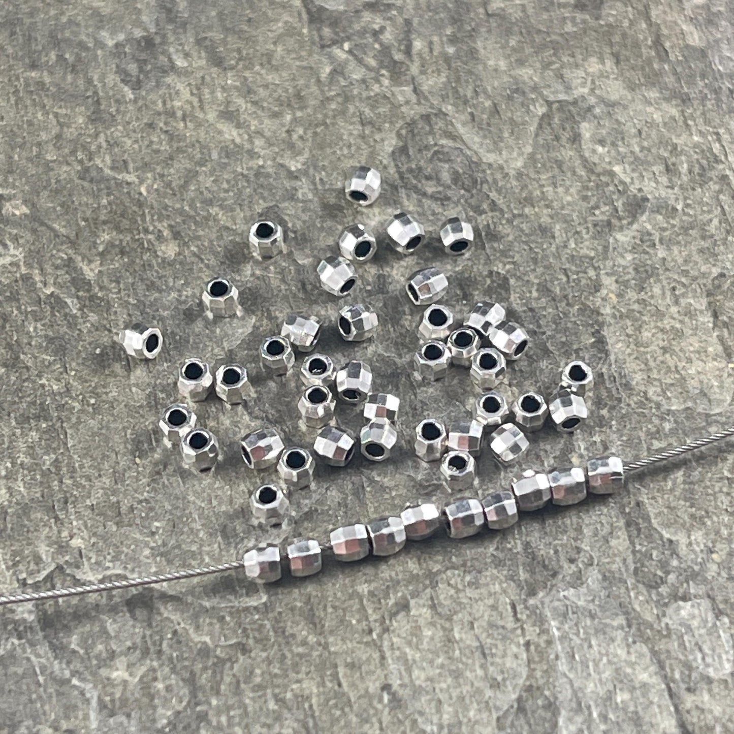2.5mm TINY Faceted Beads, Antiqued Silver Plated Zamak, Silver Faceted Beads (PF/792-25-77) * Qty. 50