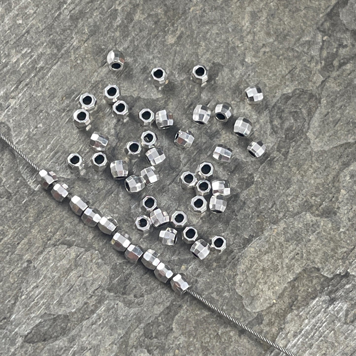 2.5mm TINY Faceted Beads, Antiqued Silver Plated Zamak, Silver Faceted Beads (PF/792-25-77) * Qty. 50