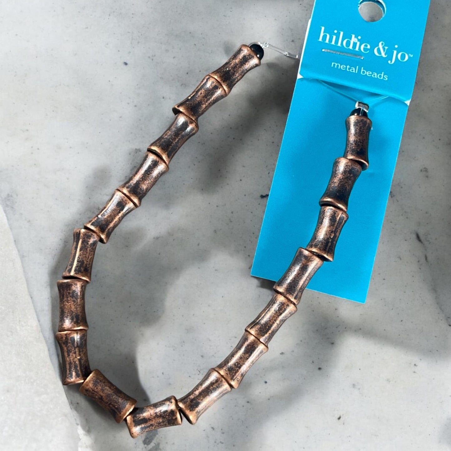 Antiqued Copper 11x6mm Metal Tube Beads, Large Hole Metal Beads, Hildie &: Jo 7" Strand - 17 Beads
