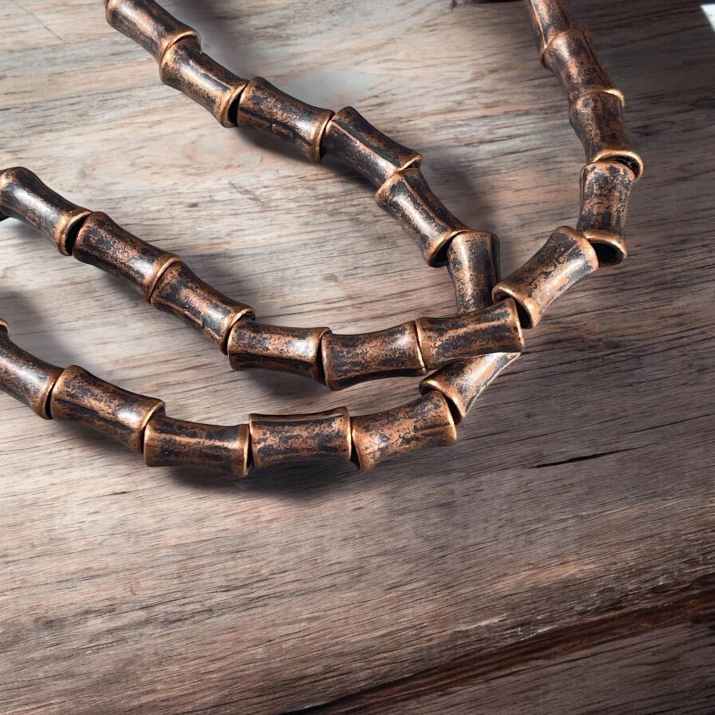 Antiqued Copper 11x6mm Metal Tube Beads, Large Hole Metal Beads, Hildie &: Jo 7" Strand - 17 Beads