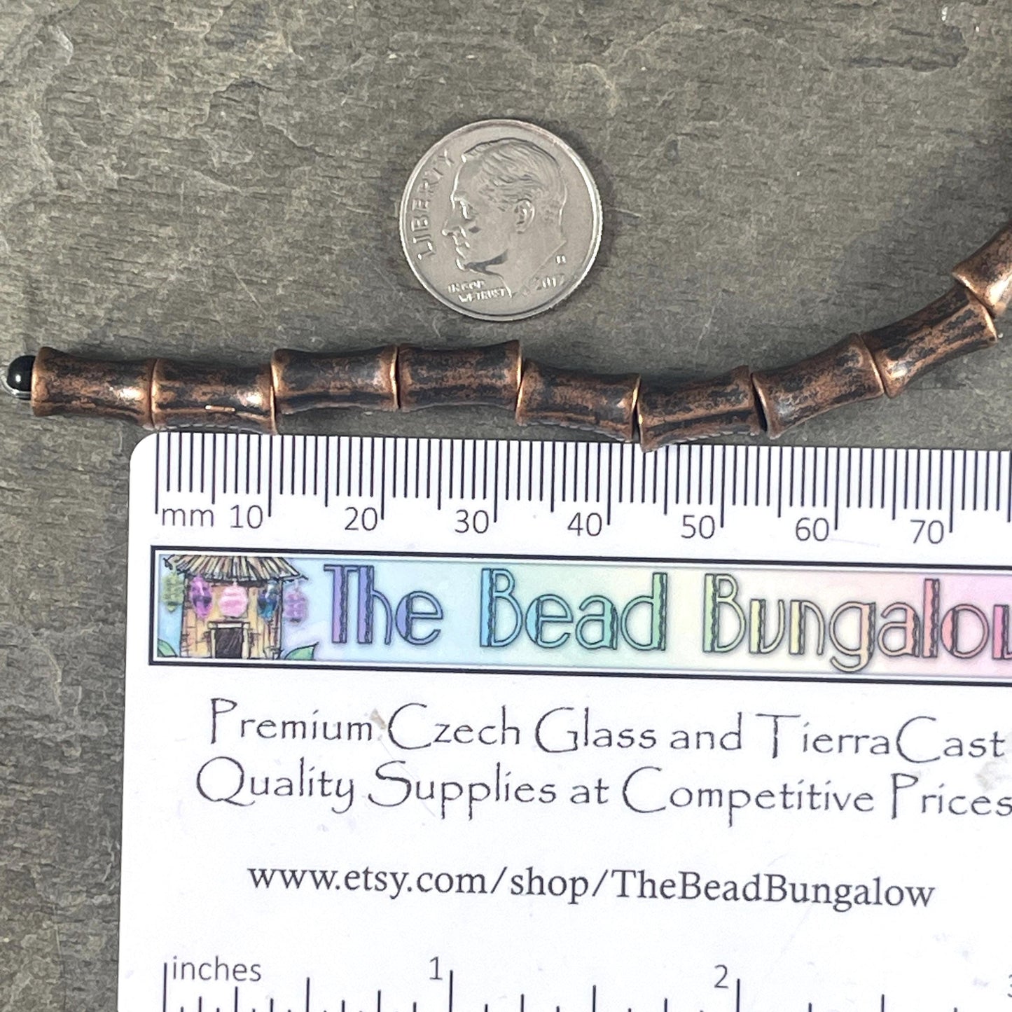 Antiqued Copper 11x6mm Metal Tube Beads, Large Hole Metal Beads, Hildie &: Jo 7" Strand - 17 Beads