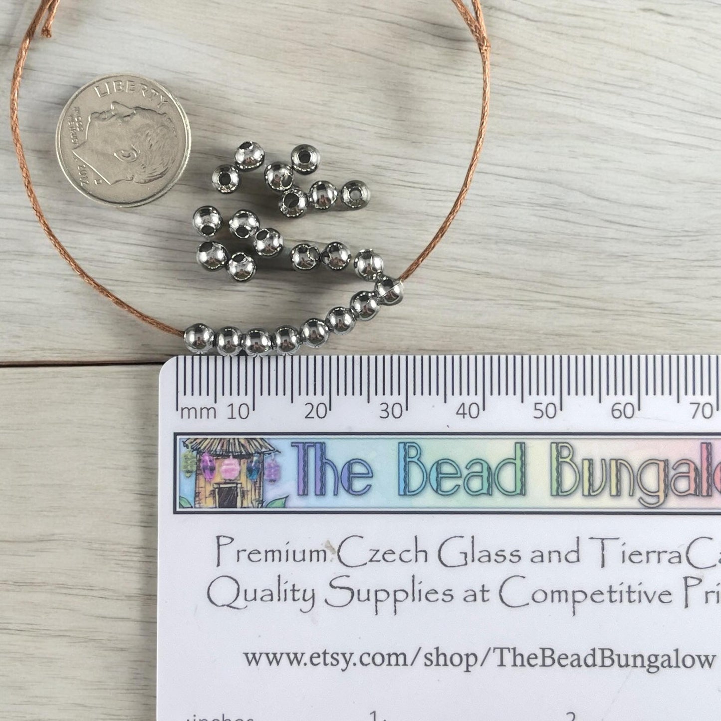 4mm Stainless Steel Round Beads - 1.6mm hole - Hollow, Lightweight (I050-4mm) * Qty. 75