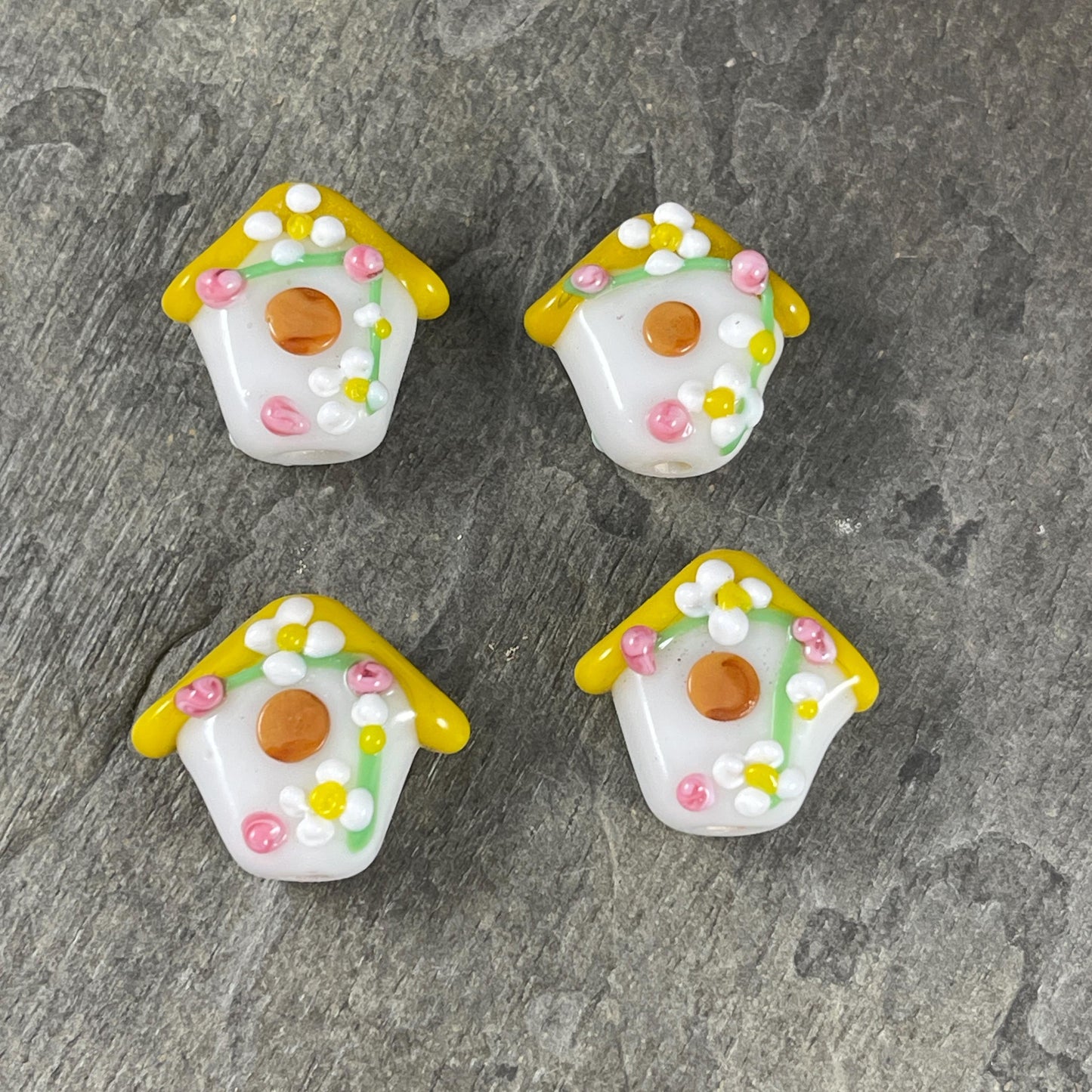 Birdhouse Beads, Unique Lampwork Beads, Birdhouse Shaped Glass Beads, 16mmx19mm Bird house Beads, Select by color - Sold Individually