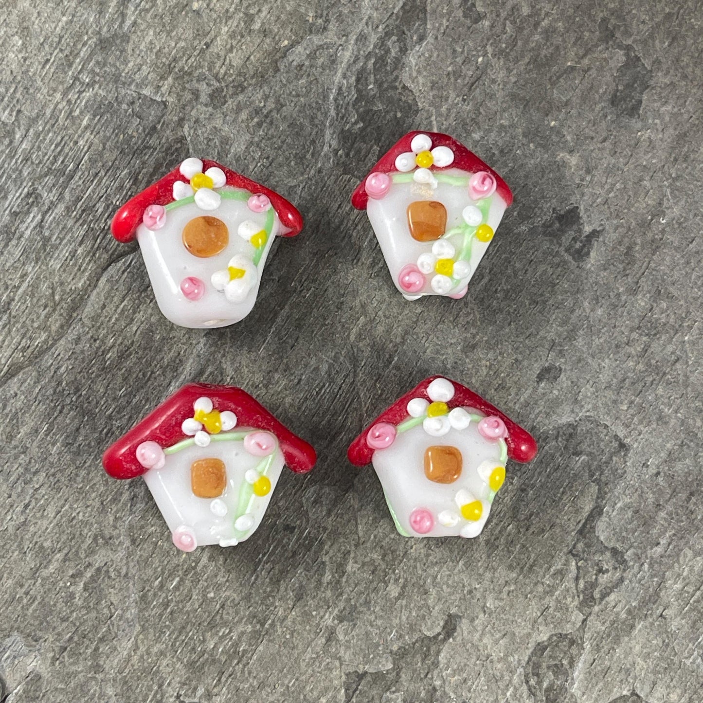 Birdhouse Beads, Unique Lampwork Beads, Birdhouse Shaped Glass Beads, 16mmx19mm Bird house Beads, Select by color - Sold Individually