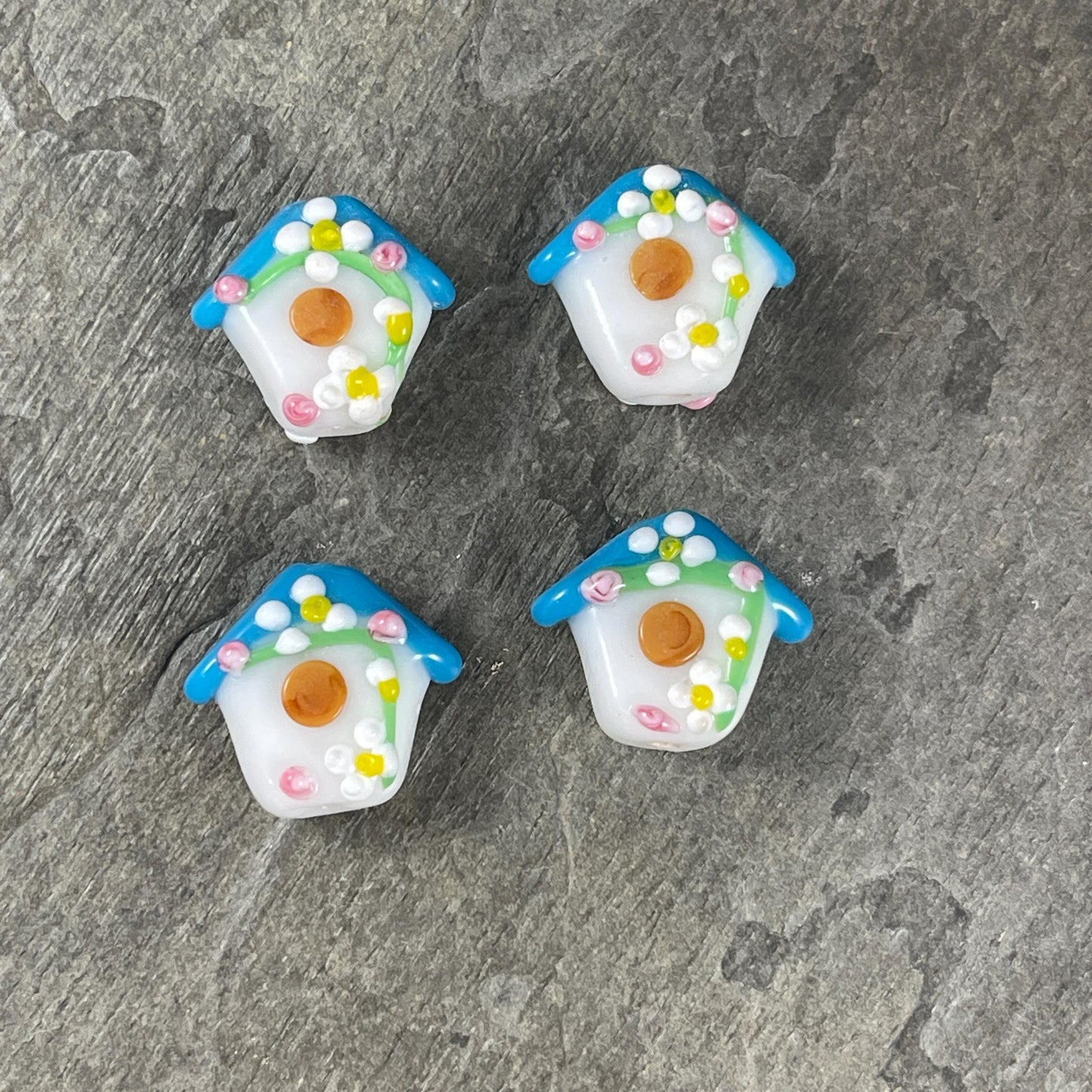 Birdhouse Beads, Unique Lampwork Beads, Birdhouse Shaped Glass Beads, 16mmx19mm Bird house Beads, Select by color - Sold Individually