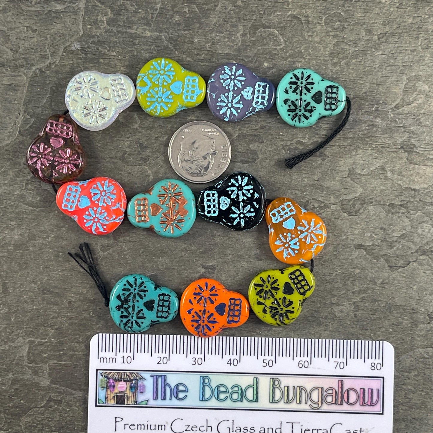 Czech Glass Sugar Skull Beads, Assortment Bead Soup Colorful Mix of Sugar Skull Beads (SS/Mix1) * Qty. 12