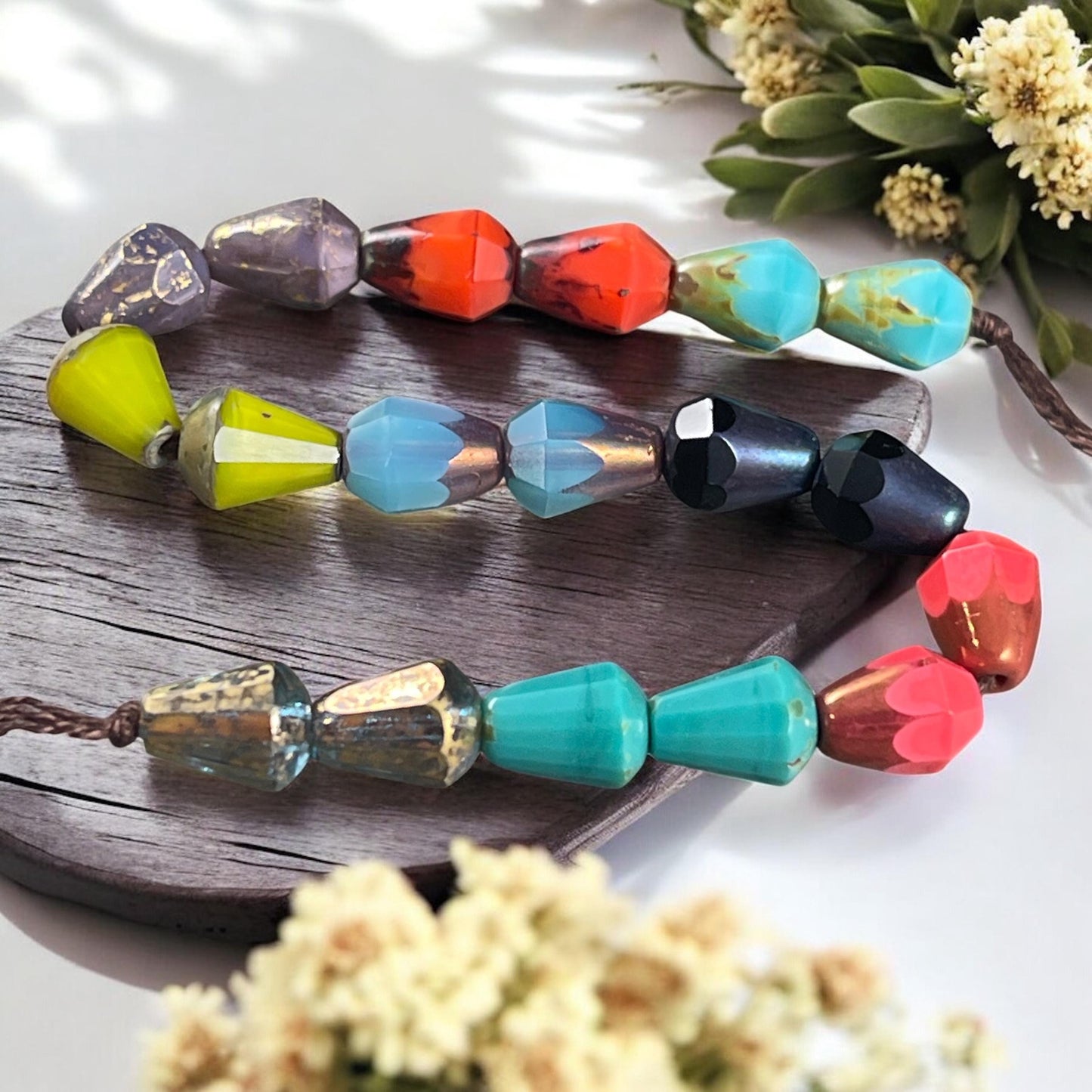 Czech Glass Beads, Colorful Mix of Faceted Teardrop Pairs, 8mm Glass Teardrop Assortment (BBEM/628.05) * Qty. 18