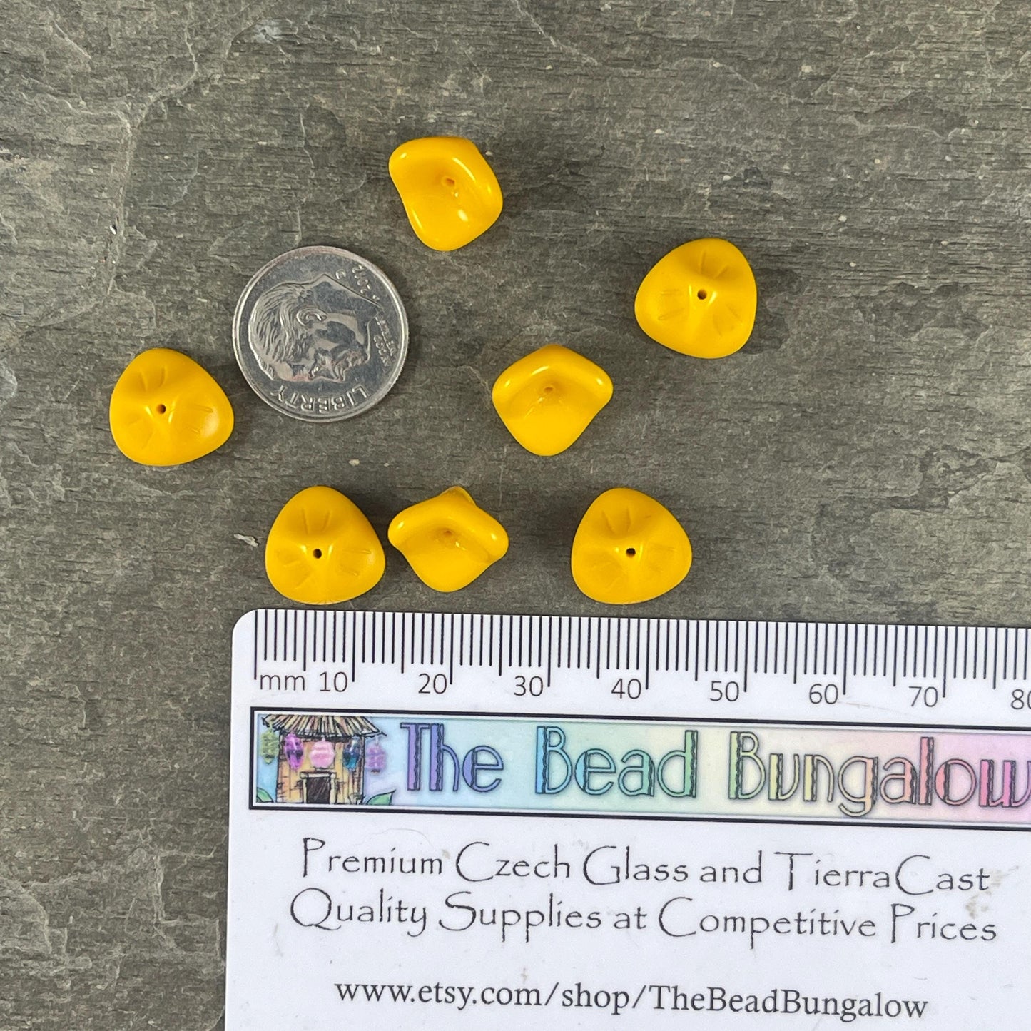 Opaque Yellow Flower Dark Purple 3-Petal Flower Beads Czech Glass Beads Opaque Flower 12x9mm Bell Flower Bead (FLLB/RJ-1090) * Qty. 8