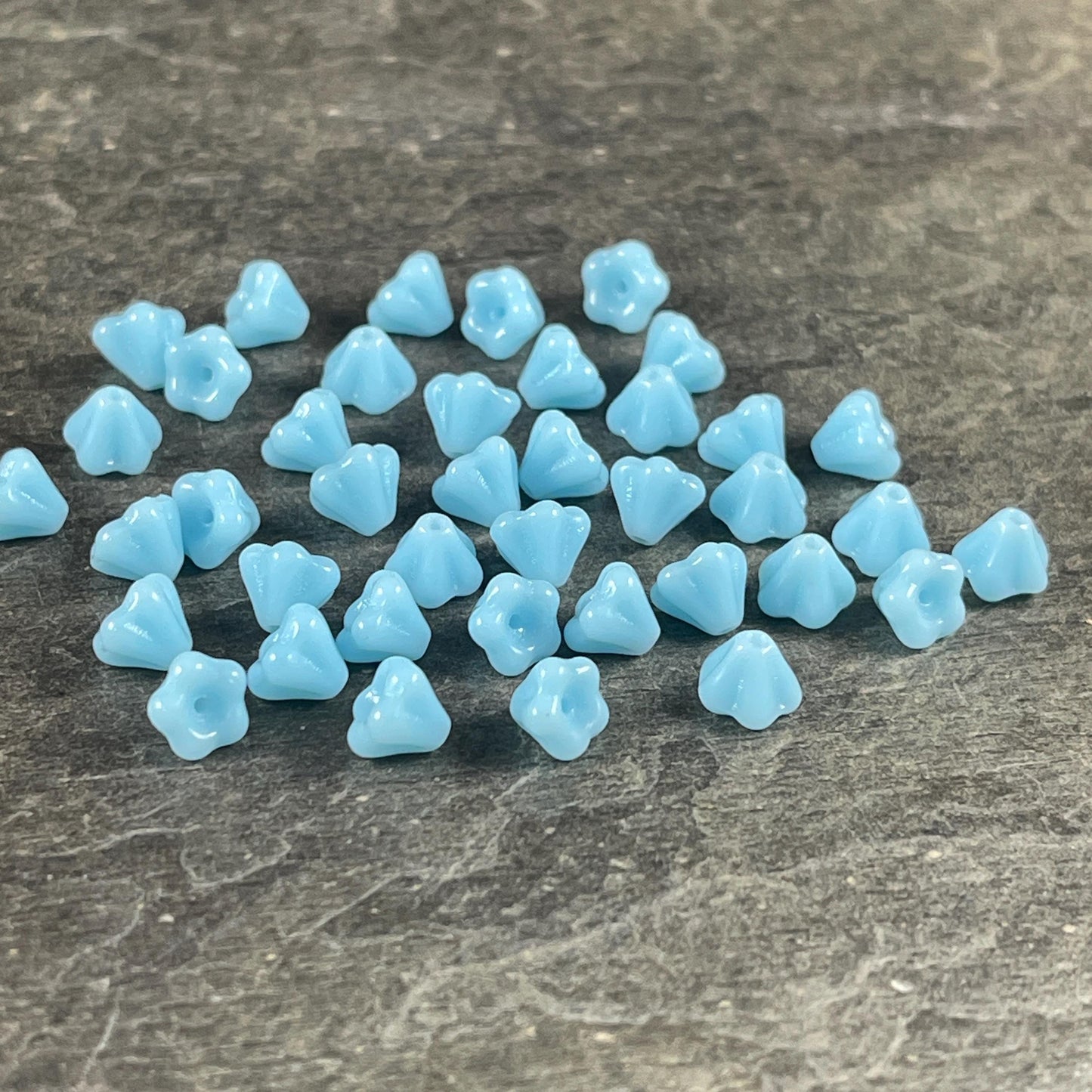 Light Blue Czech Glass Bell Flower Bead ~ Opaque Sky Blue Bell Flower (FL/6302) *