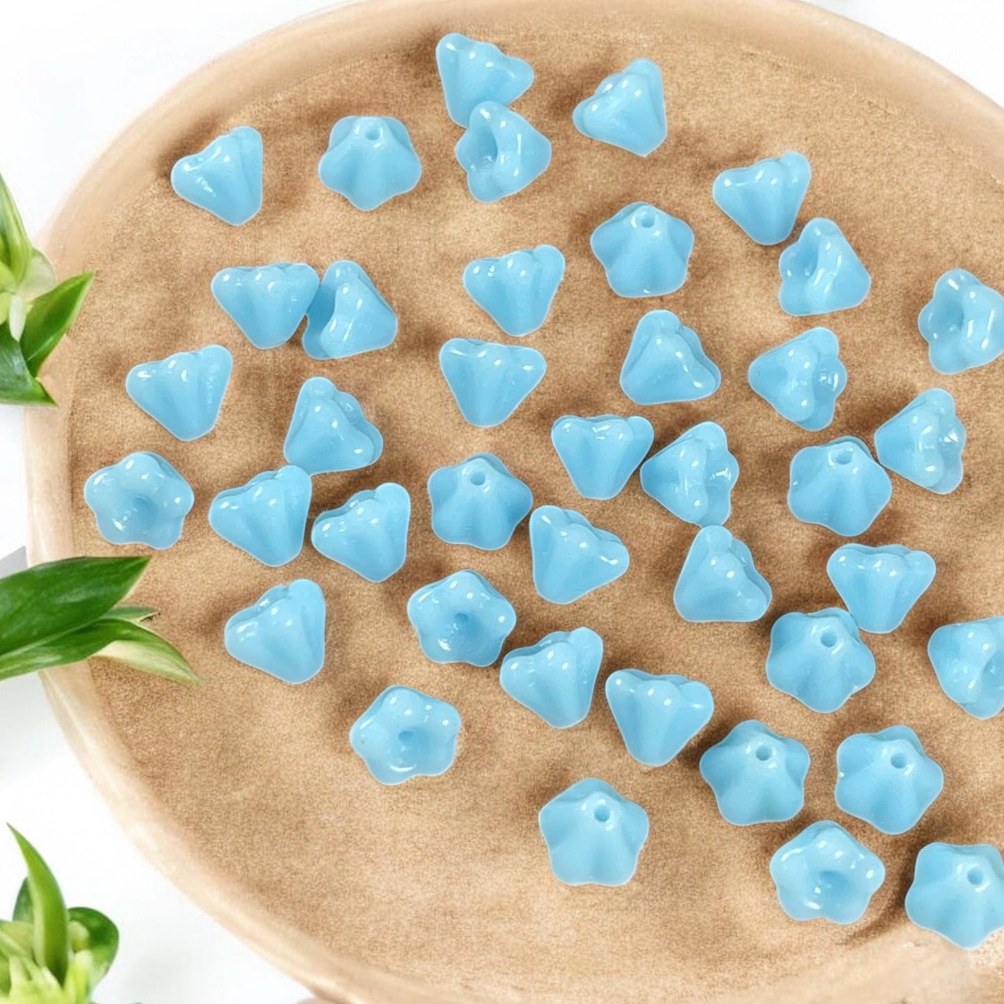 Light Blue Czech Glass Bell Flower Bead ~ Opaque Sky Blue Bell Flower (FL/6302) *