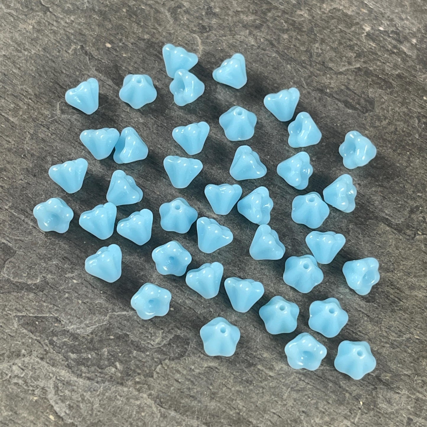 Light Blue Czech Glass Bell Flower Bead ~ Opaque Sky Blue Bell Flower (FL/6302) *