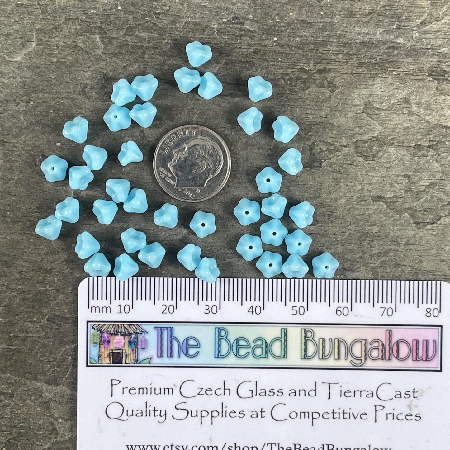 Light Blue Czech Glass Bell Flower Bead ~ Opaque Sky Blue Bell Flower (FL/6302) *