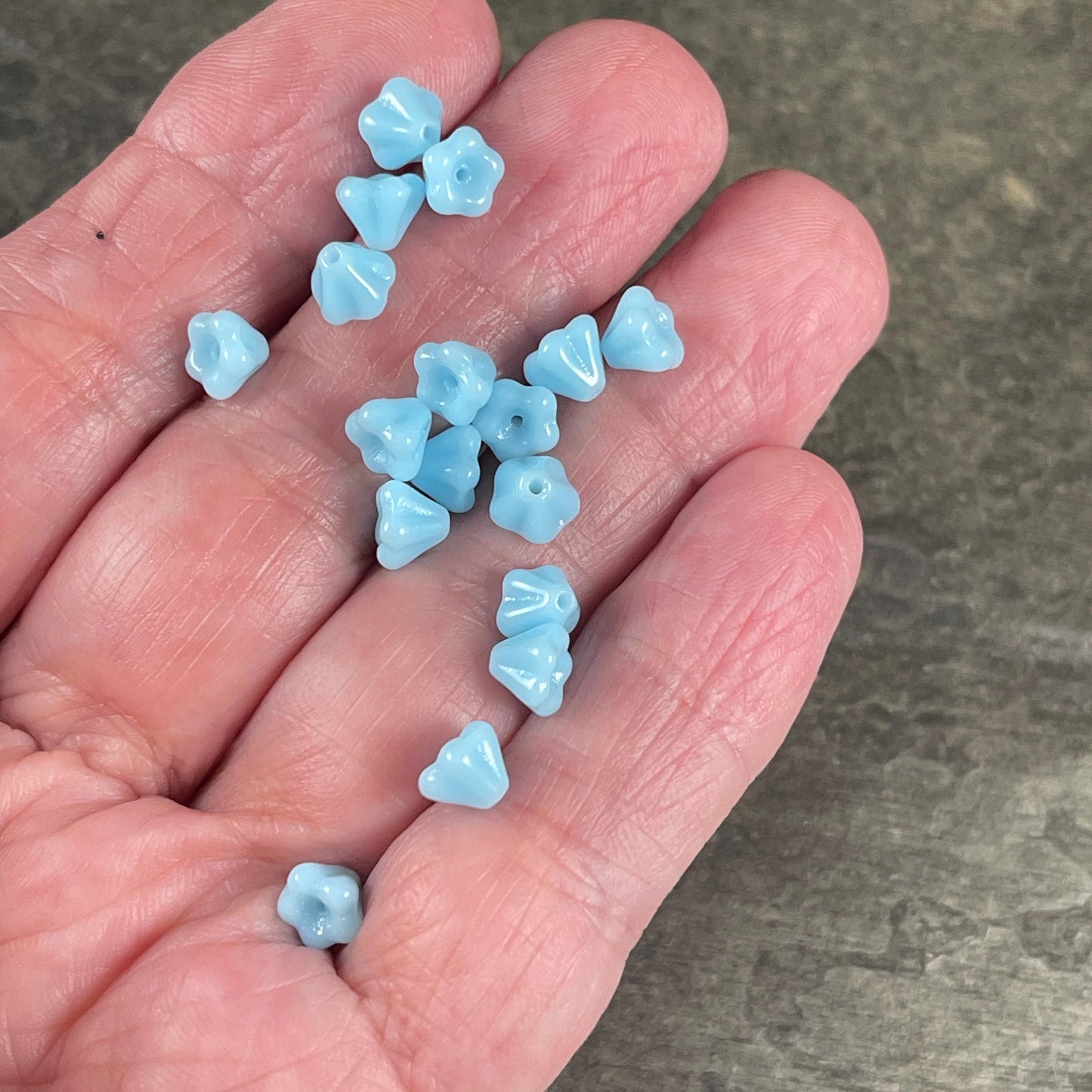 Light Blue Czech Glass Bell Flower Bead ~ Opaque Sky Blue Bell Flower (FL/6302) *