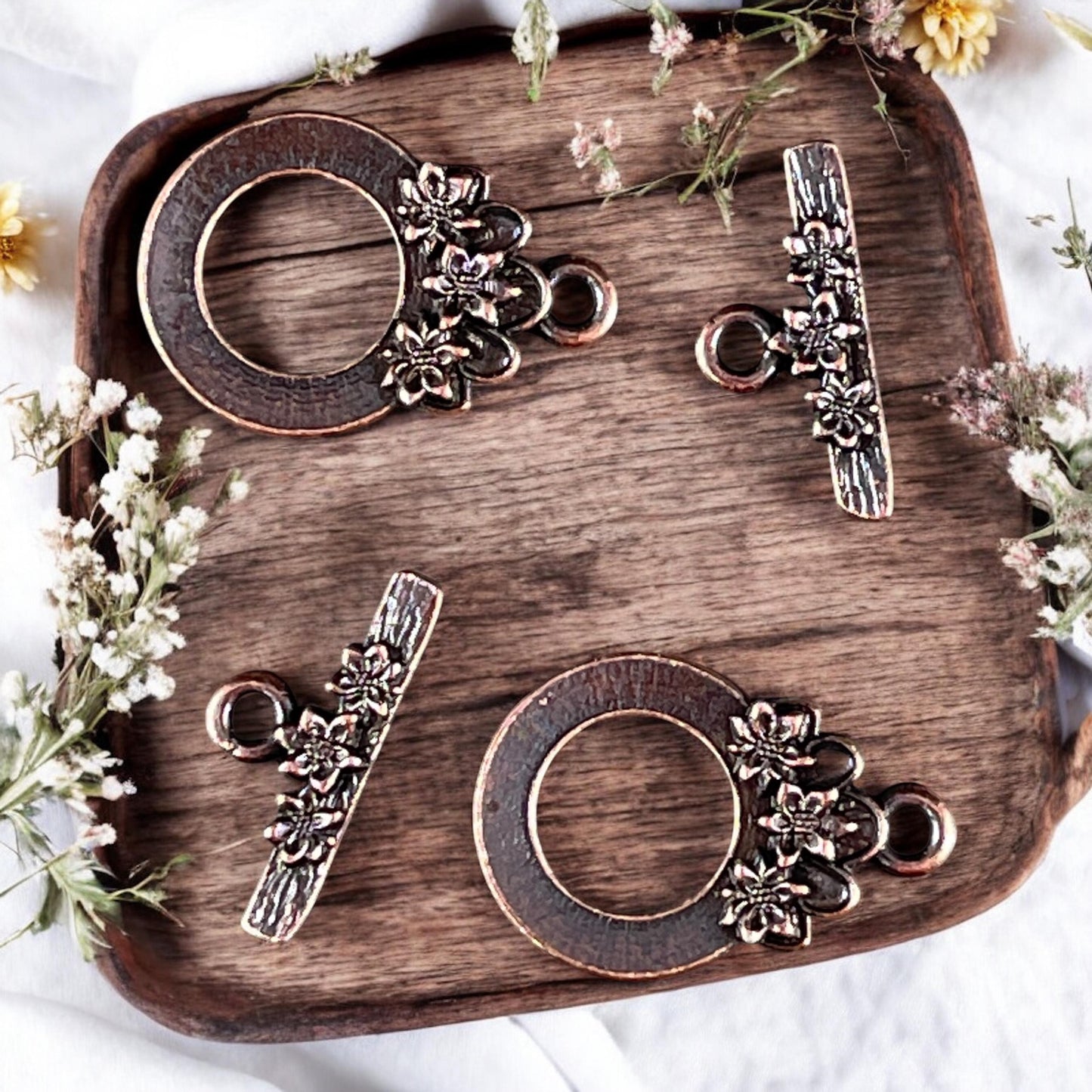 TierraCast Antiqued Copper Toggle Clasp, Blossom Collection, 17x21mm Medium Size Clasp with Floral Design (PF/1071-87) * Qty. 2