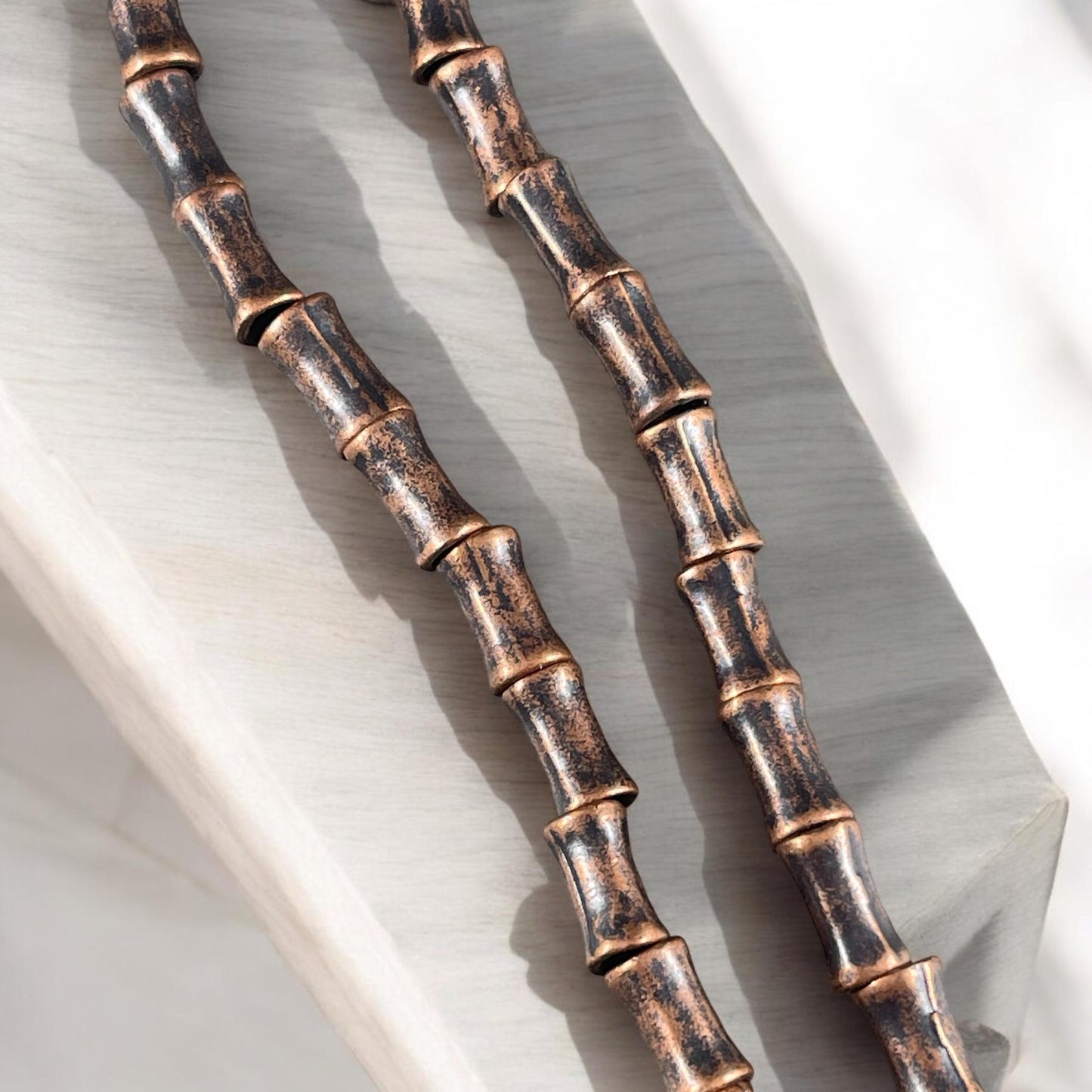 Antiqued Copper 11x6mm Metal Tube Beads, Large Hole Metal Beads, Hildie &: Jo 7" Strand - 17 Beads