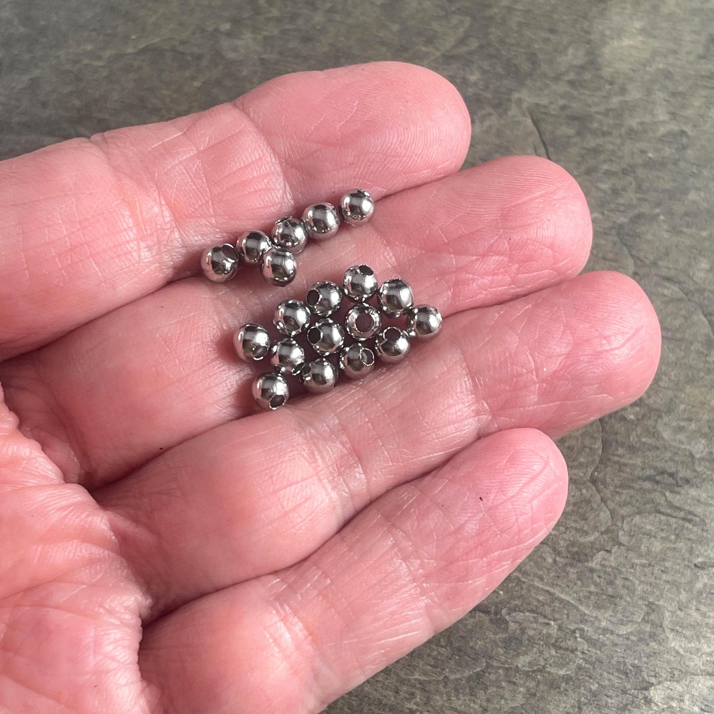 4mm Stainless Steel Round Beads - 1.6mm hole - Hollow, Lightweight (I050-4mm) * Qty. 75