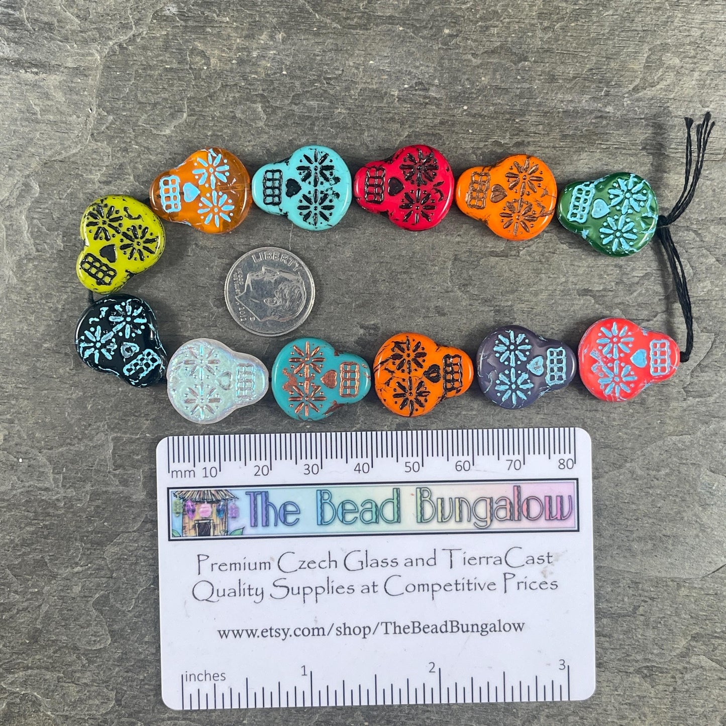 Czech Glass Sugar Skull Beads, Assortment Bead Soup Colorful Mix of Sugar Skull Beads (SS/Mix2) * Qty. 12