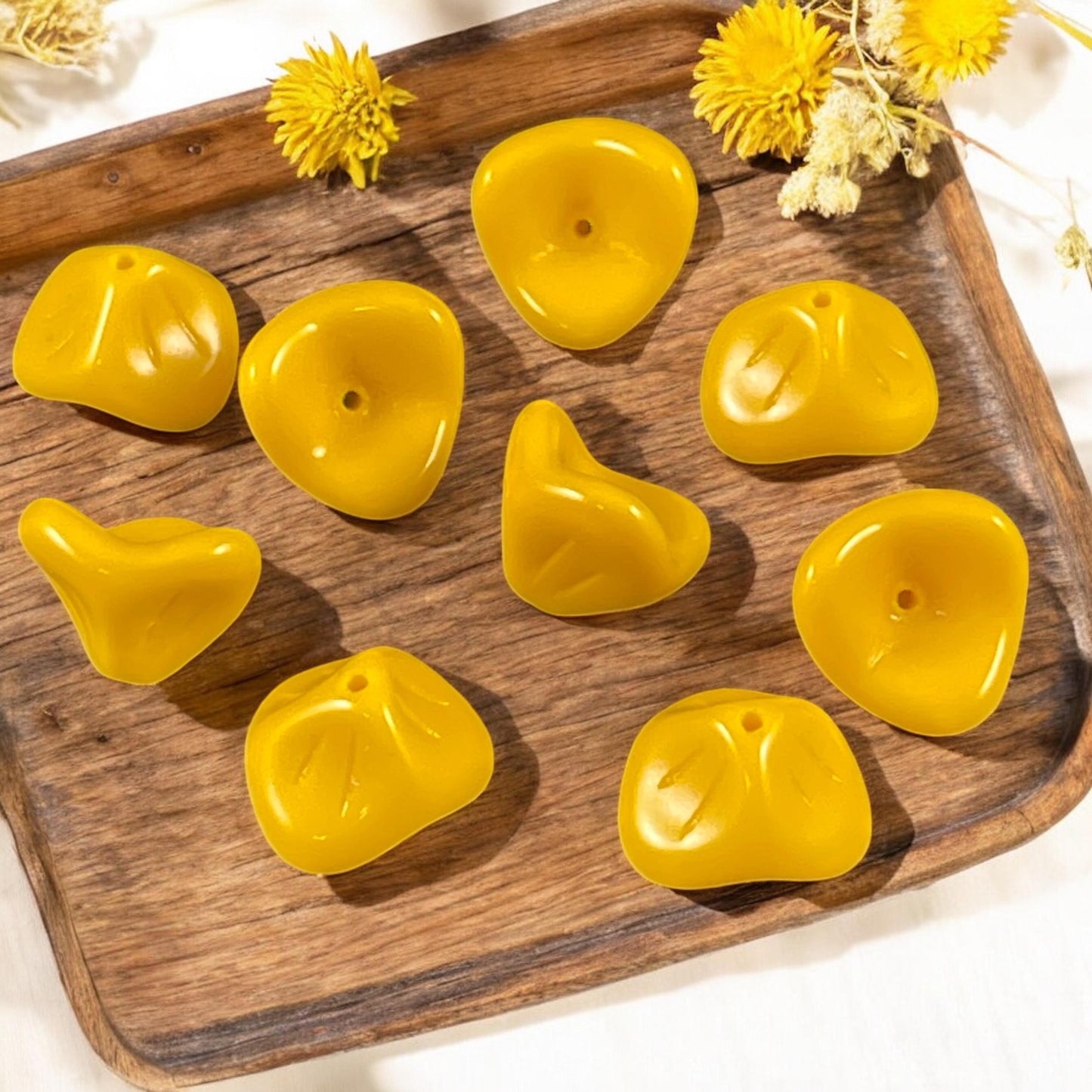 Opaque Yellow Flower Dark Purple 3-Petal Flower Beads Czech Glass Beads Opaque Flower 12x9mm Bell Flower Bead (FLLB/RJ-1090) * Qty. 8